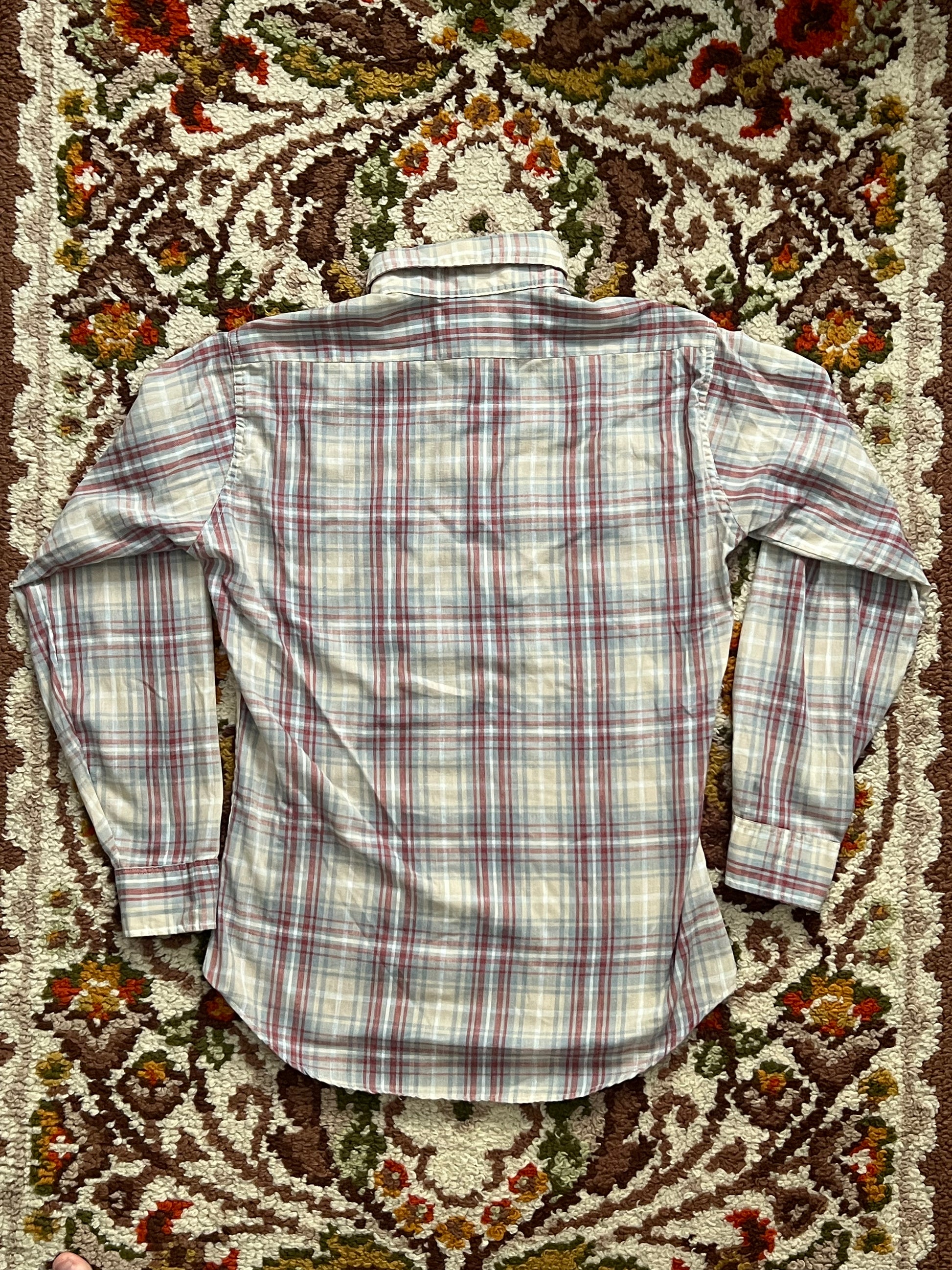 1970S-1980s Vintage Levi's Cream/Blue/Red Plaid Button-Up Shirt M-MADE IN USA