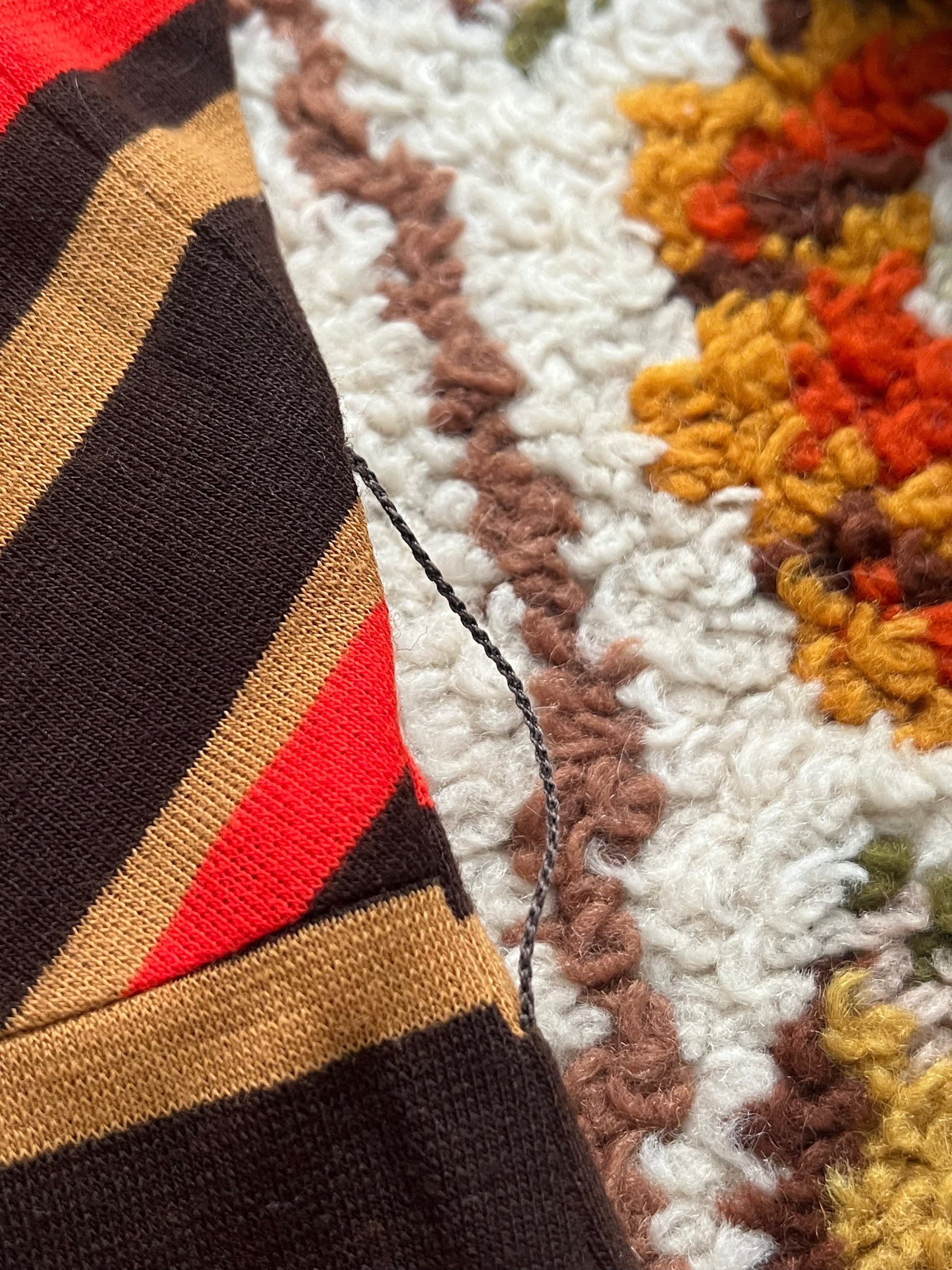 1970s Vintage Unbranded Brown/Orange/Tan Chevron Long Sleeve Mini Dress- M-L