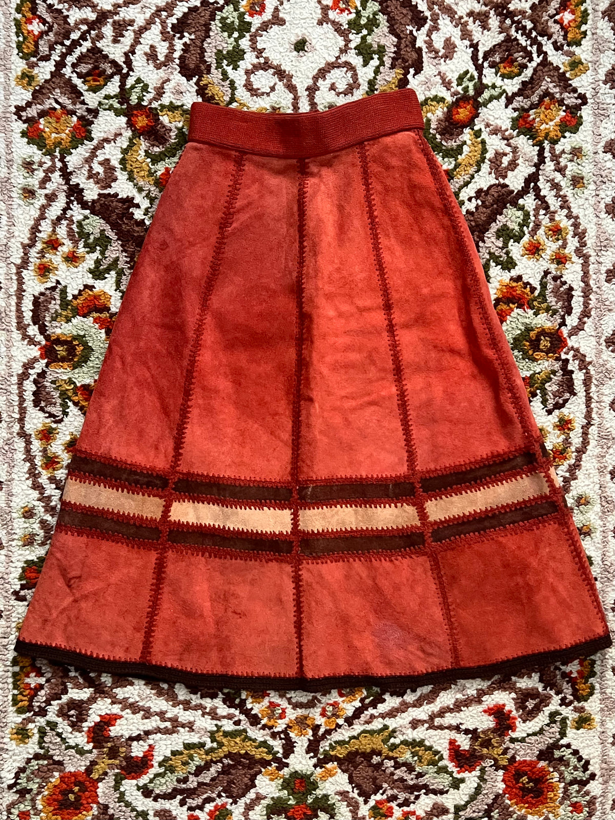 1970s Vintage Unbranded Orange/Brown Suede Maxi Skirt 12-MADE IN KOREA