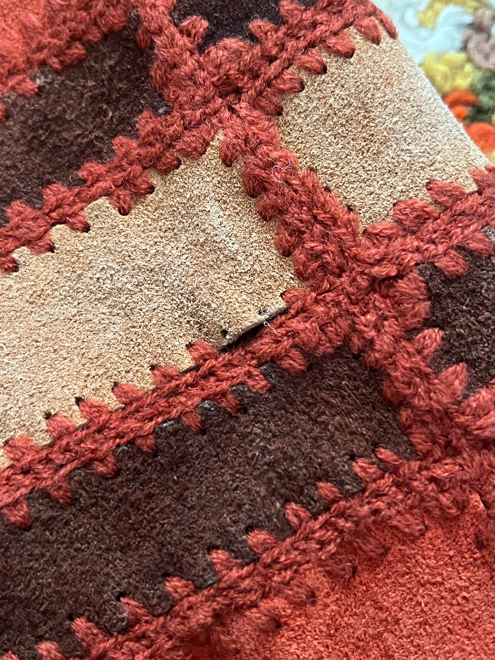 Vintage 1970s Orange/Brown Suede Maxi Skirt Size 12-MADE IN KOREA