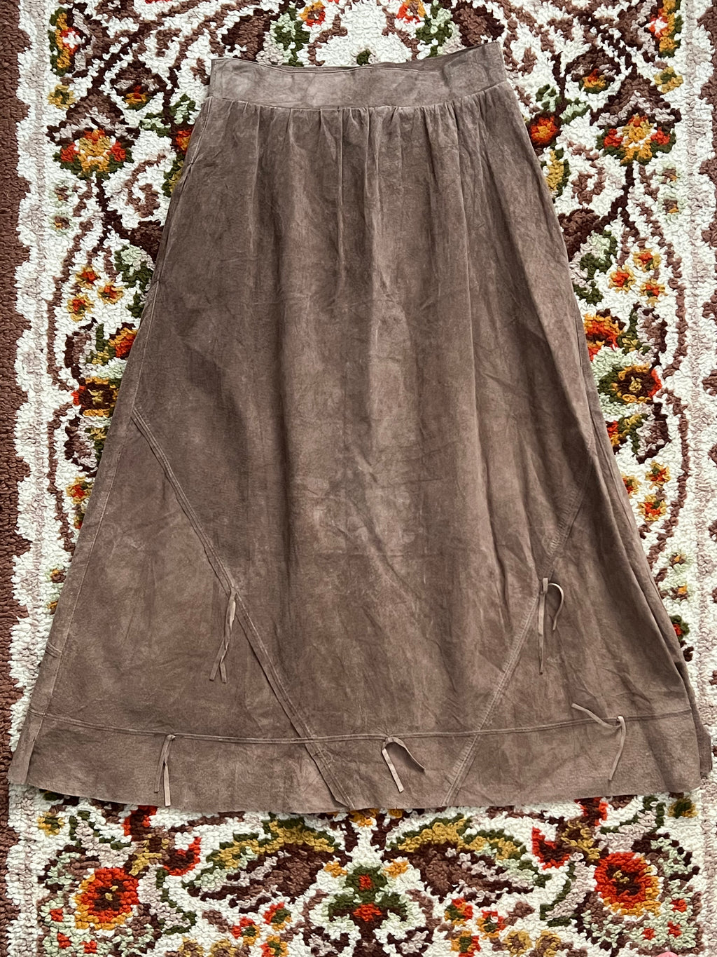 1980s Vintage Toffs Brown Suede Fringe Maxi Skirt 12- MADE IN KOREA