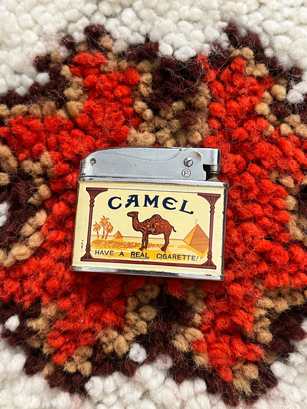 1950-1960s Vintage Penguin Brand Cream/Tan Camel Cigarettes Slim Advertising Lighter-MADE IN JAPAN
