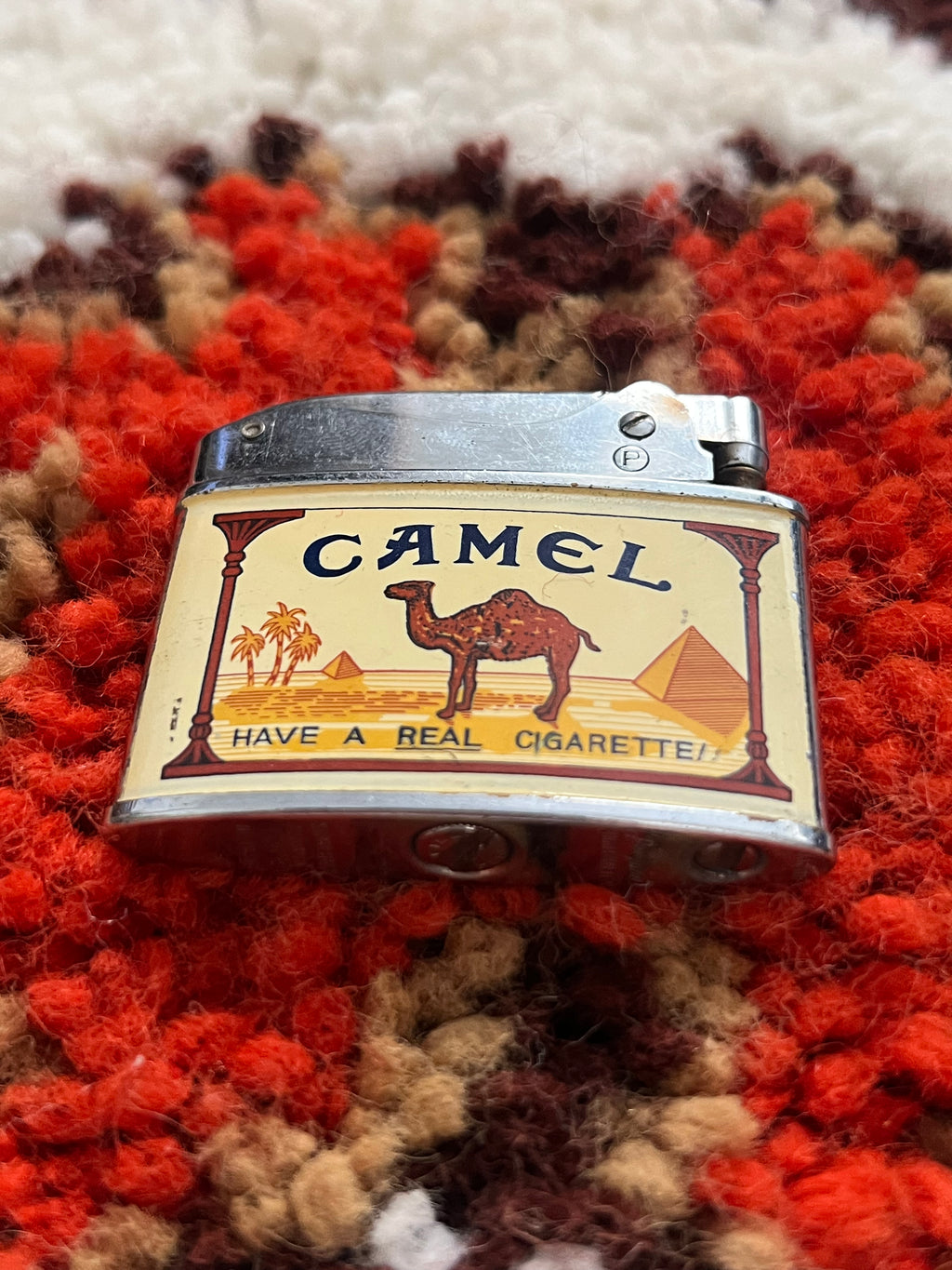 1950-1960s Vintage Penguin Brand Cream/Tan Camel Cigarettes Slim Advertising Lighter-MADE IN JAPAN
