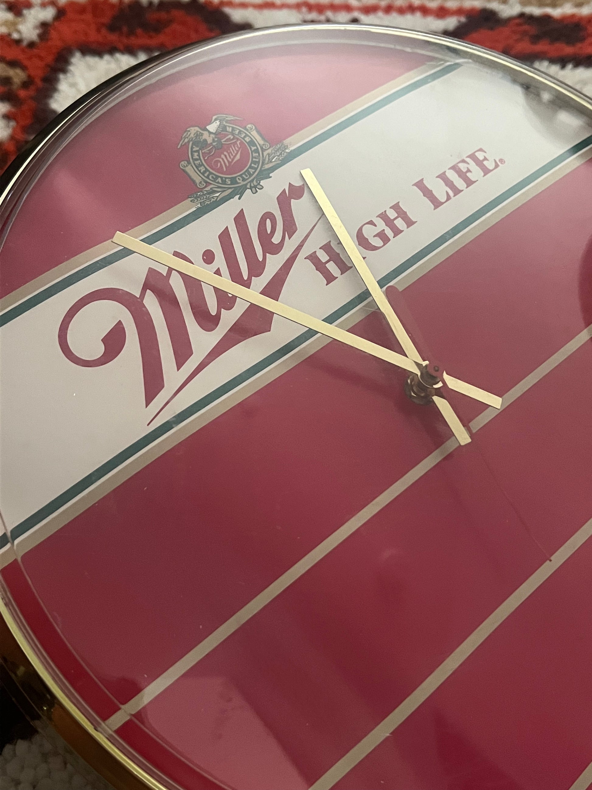 Vintage 1989 Miller High Life Gold/Red/White Wall Clock- MADE IN USA