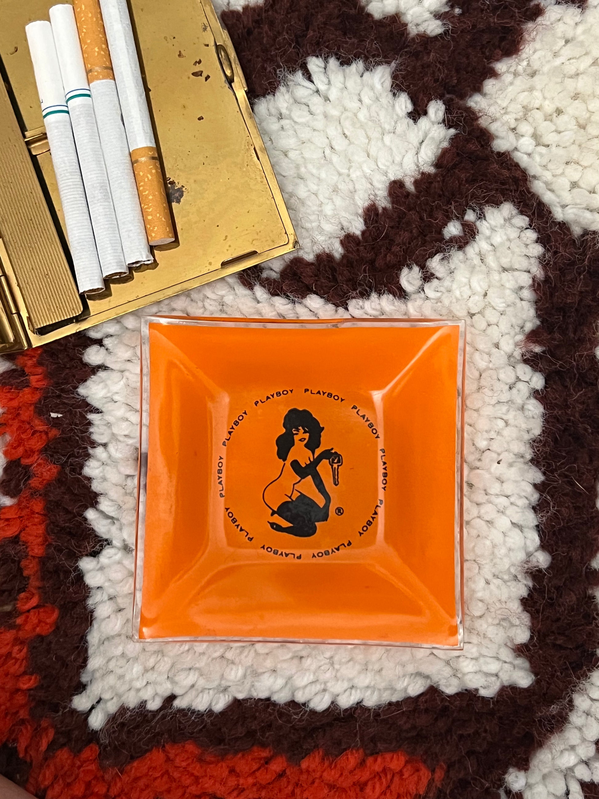 Vintage 1960s Playboy Club Orange Glass Femlin Ashtray- MADE IN USA