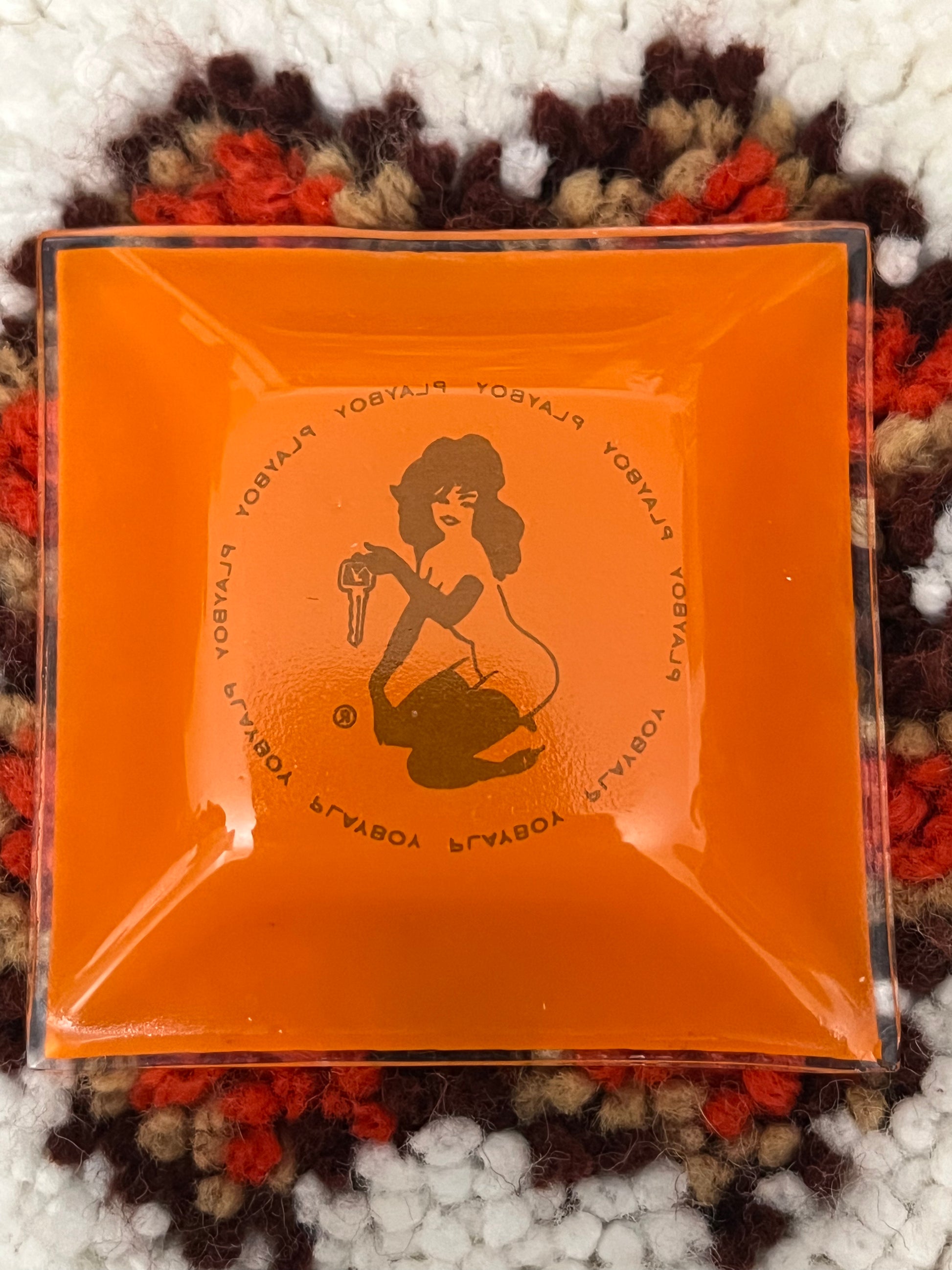 Vintage 1960s Playboy Club Orange Glass Femlin Ashtray- MADE IN USA