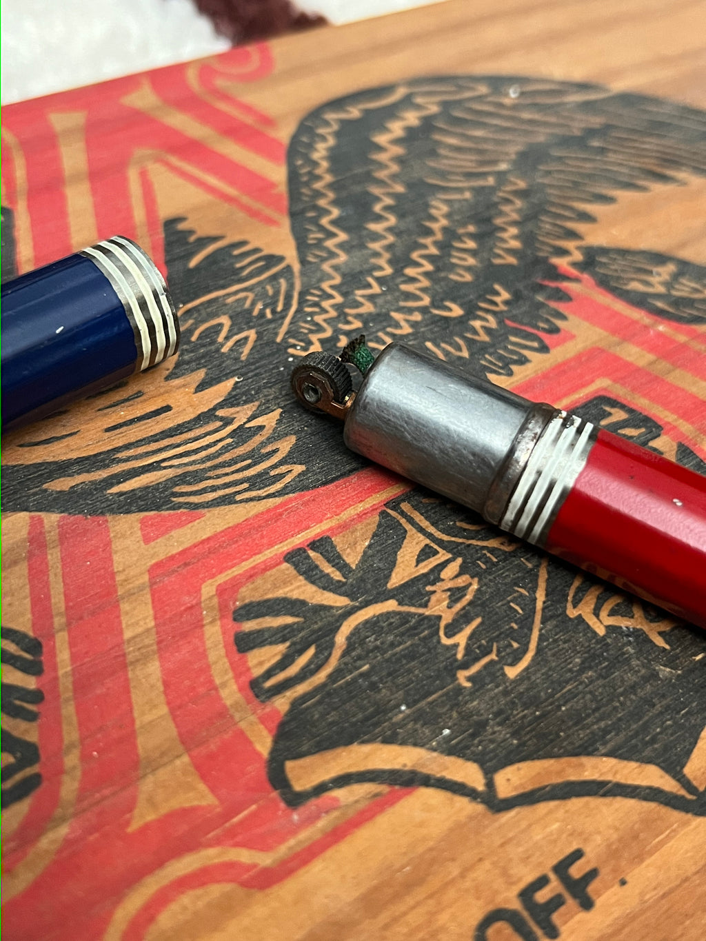 Vintage 1950s Weston Red & Blue Lipstick Lighter- MADE IN USA