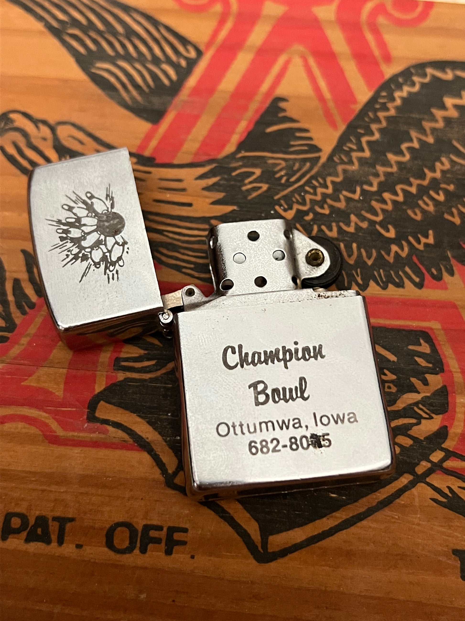 Vintage 1970s-1980s Silver Champion Bowl Ottumwa, IA Advertising Lighter- MADE IN KOREA