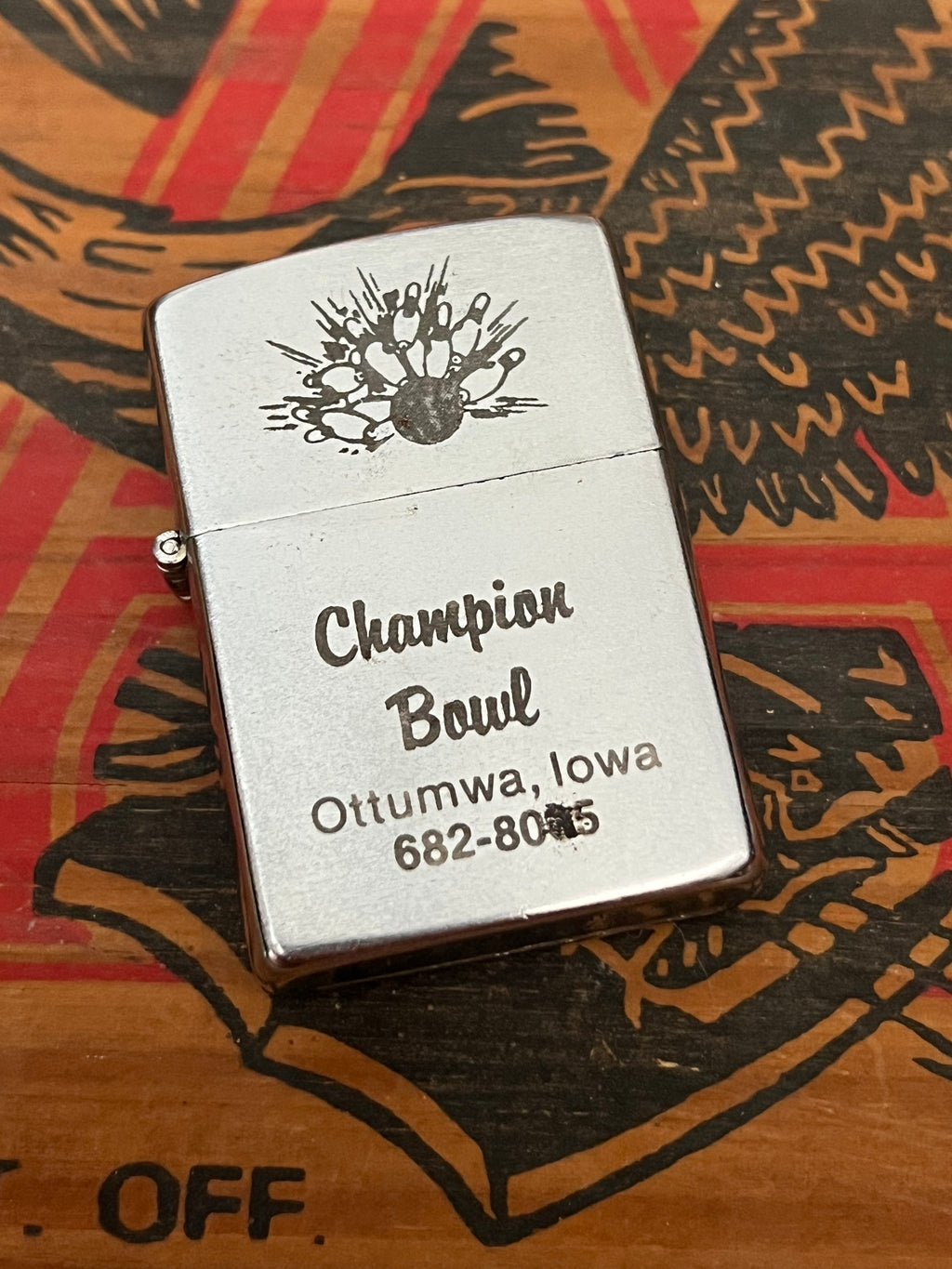 Vintage 1970s-1980s Silver Champion Bowl Ottumwa, IA Advertising Lighter- MADE IN KOREA