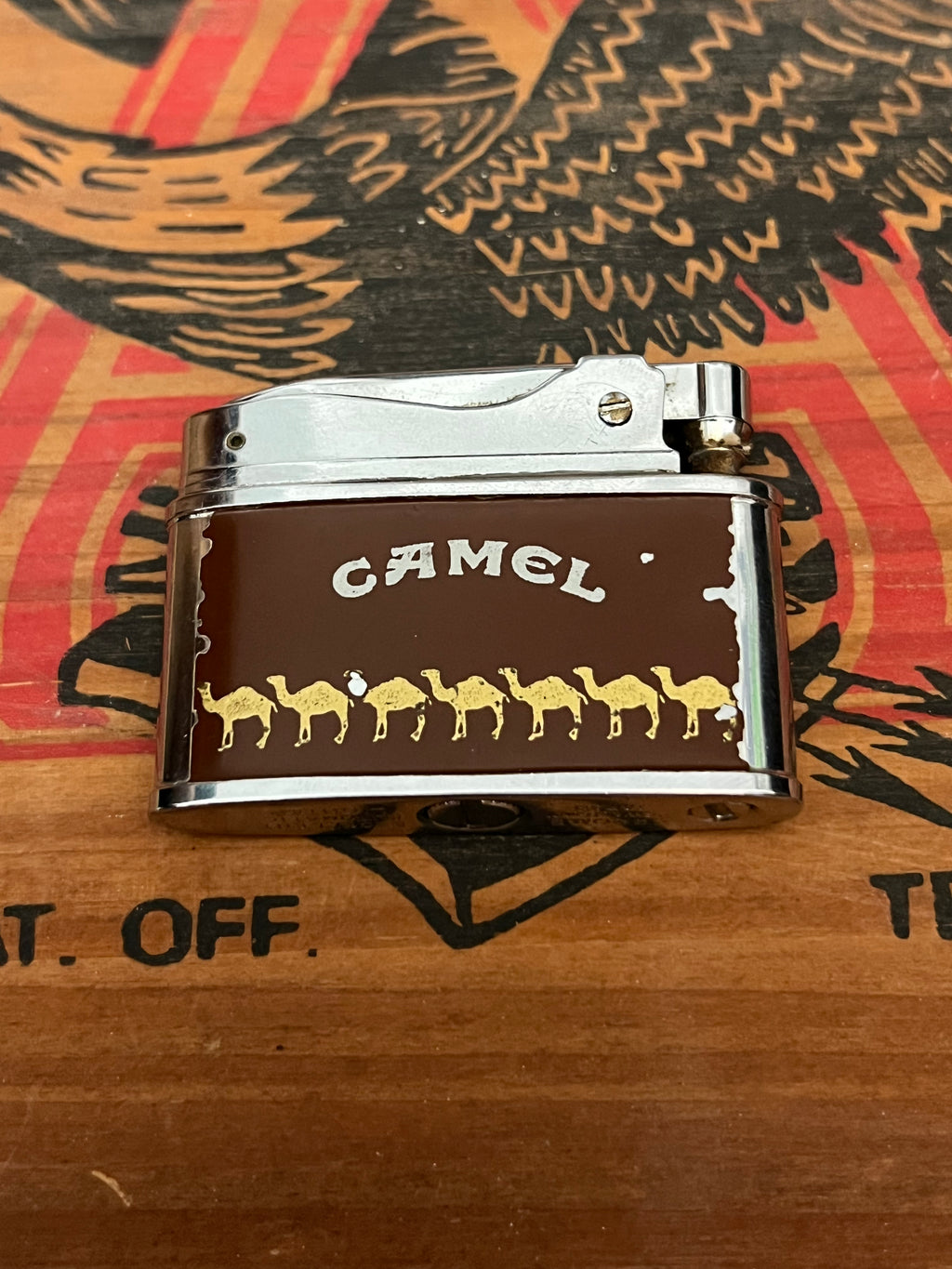 Vintage 1950s Sarome Swallow Silver&  Brown Camel Automatic Lighter- MADE IN JAPAN