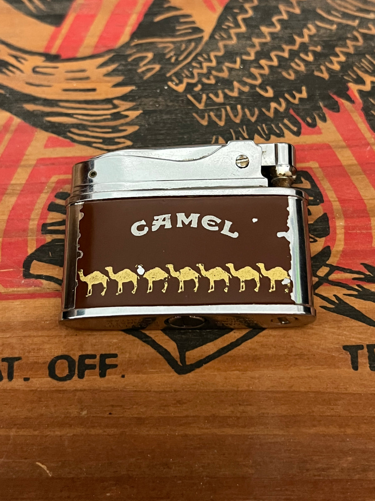 Vintage 1950s Sarome Swallow Silver&  Brown Camel Automatic Lighter- MADE IN JAPAN