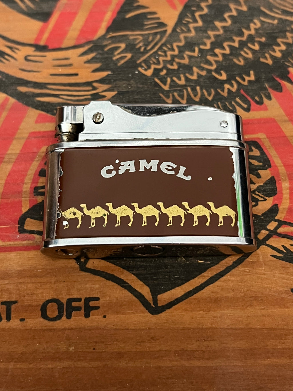 Vintage 1950s Sarome Swallow Silver&  Brown Camel Automatic Lighter- MADE IN JAPAN