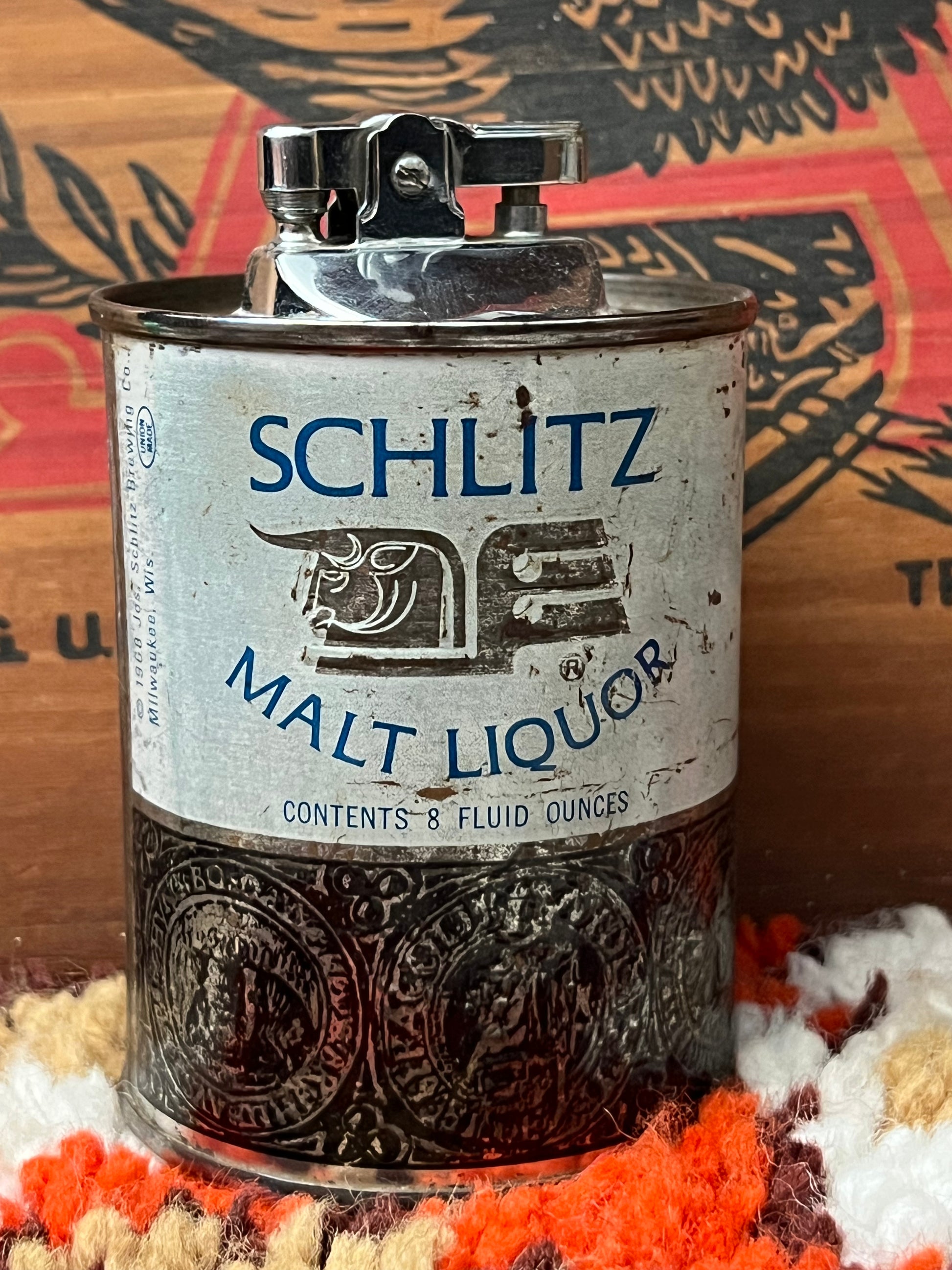 Vintage 1968 Schlitz Malt Liquor Silver  Beer Can Table Lighter- MADE IN JAPAN