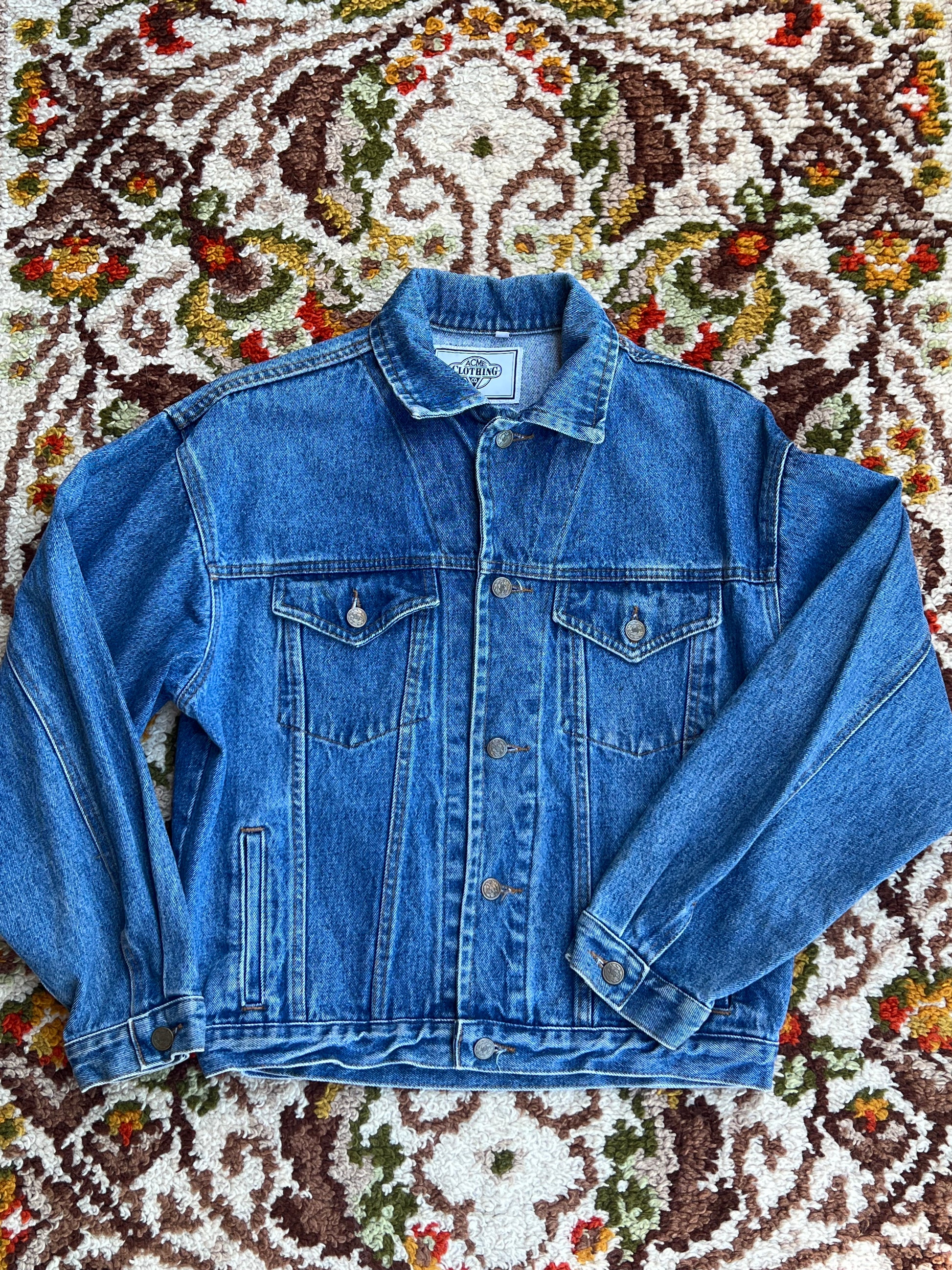 Vintage 1990s Acme Clothing Blue Denim Tazz X Harley Embroidered Jacket Size S-