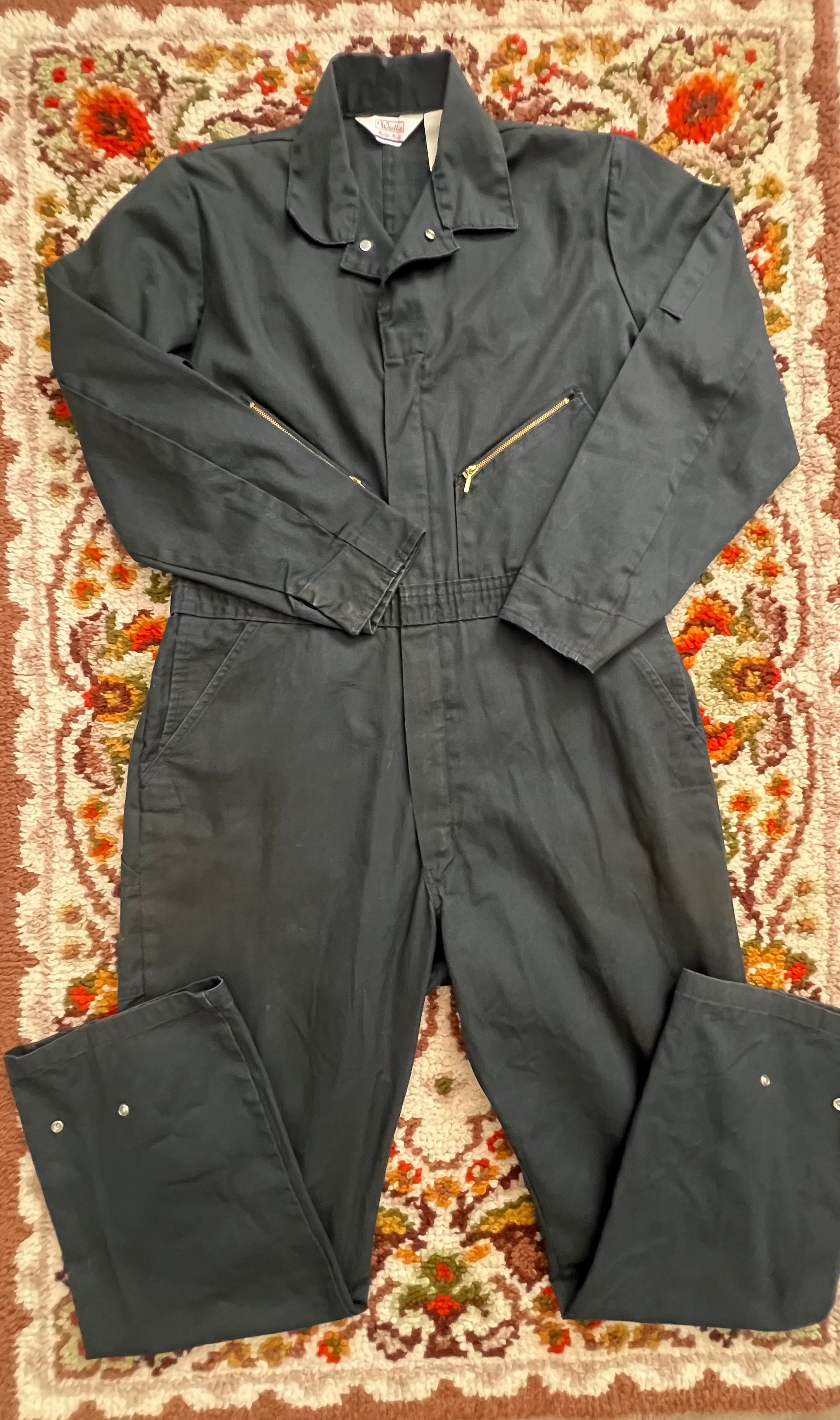 '70s-'80s Walls Vintage Green/Black Long Sleeve Jumpsuit 44