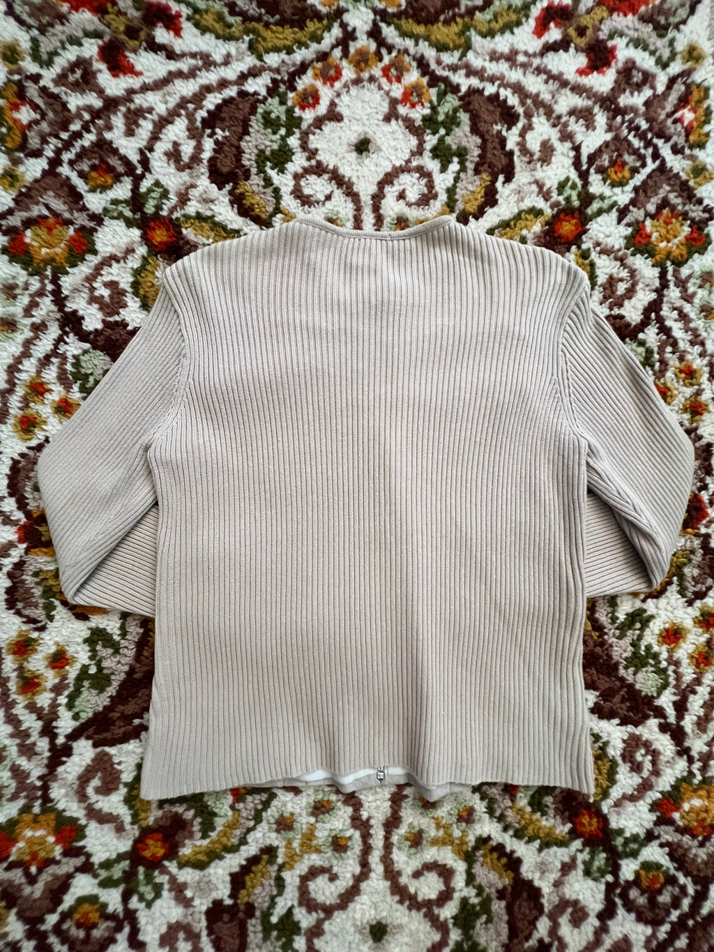 Y2K Escapade Vintage Tan Suede/Knit Long Sleeve Zip-Up Shirt M