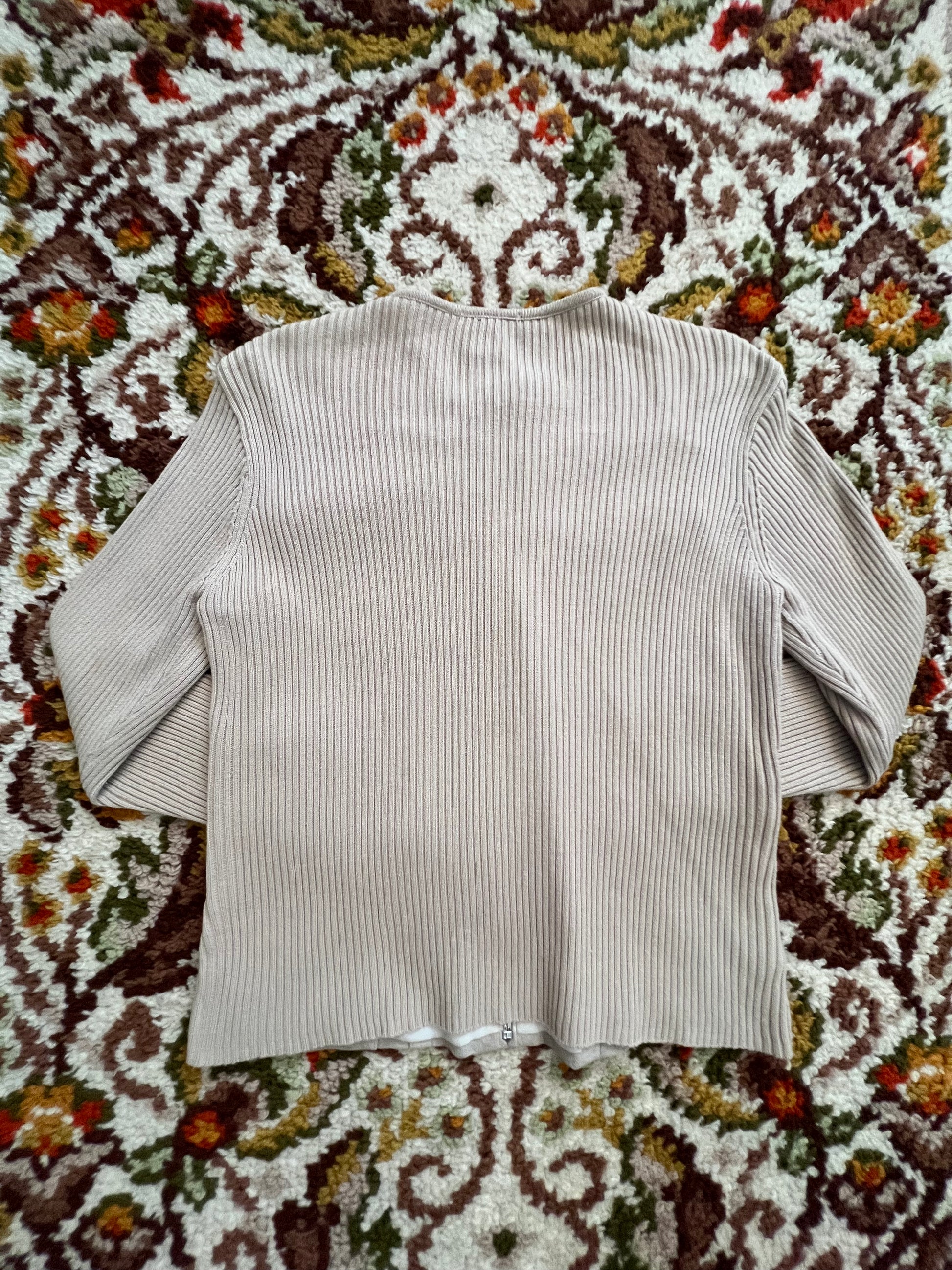 Y2K Escapade Vintage Tan Suede/Knit Long Sleeve Zip-Up Shirt M