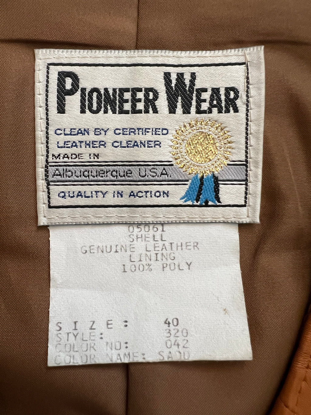 '70s-'80s Pioneer Wear Vintage Tan/Orange Leather Button-Up Vest 40