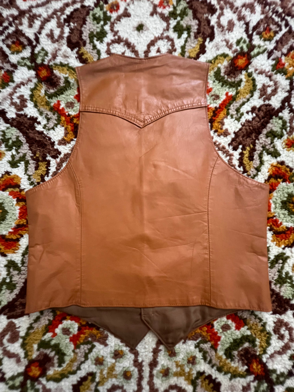 '70s-'80s Pioneer Wear Vintage Tan/Orange Leather Button-Up Vest 40