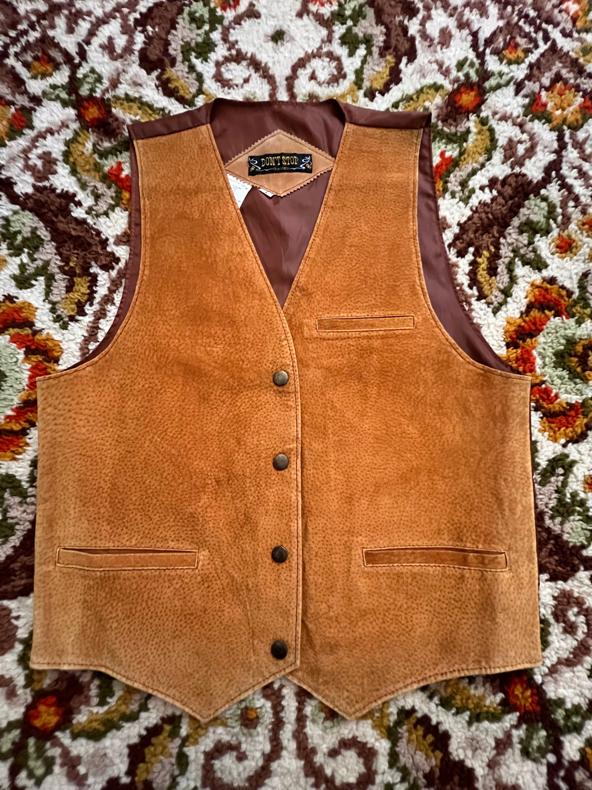 '90s-Y2K Don't Stop Vintage Tan/Orange Suede VestL