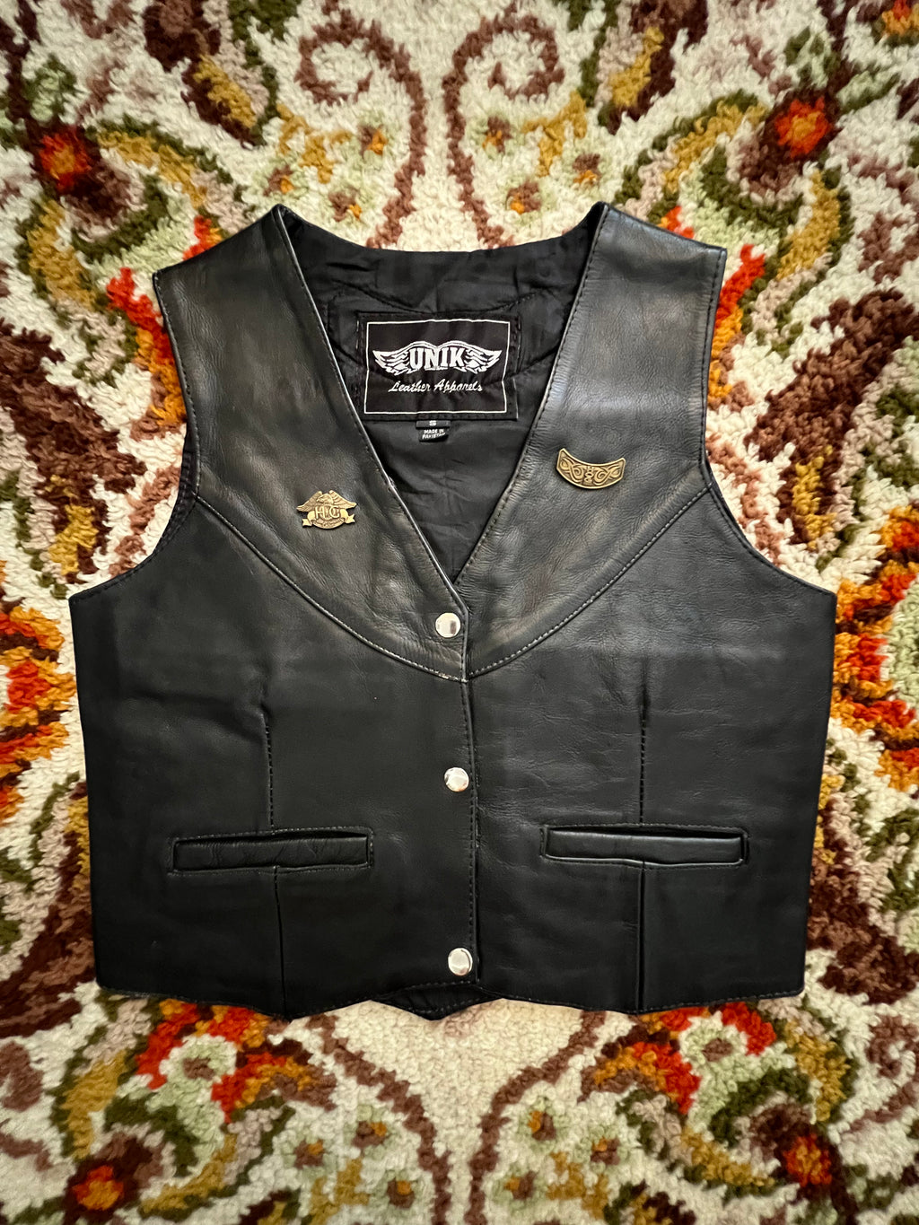 '90s Unik Vintage Leather Apparels Black Leather Vest Harley Rider S