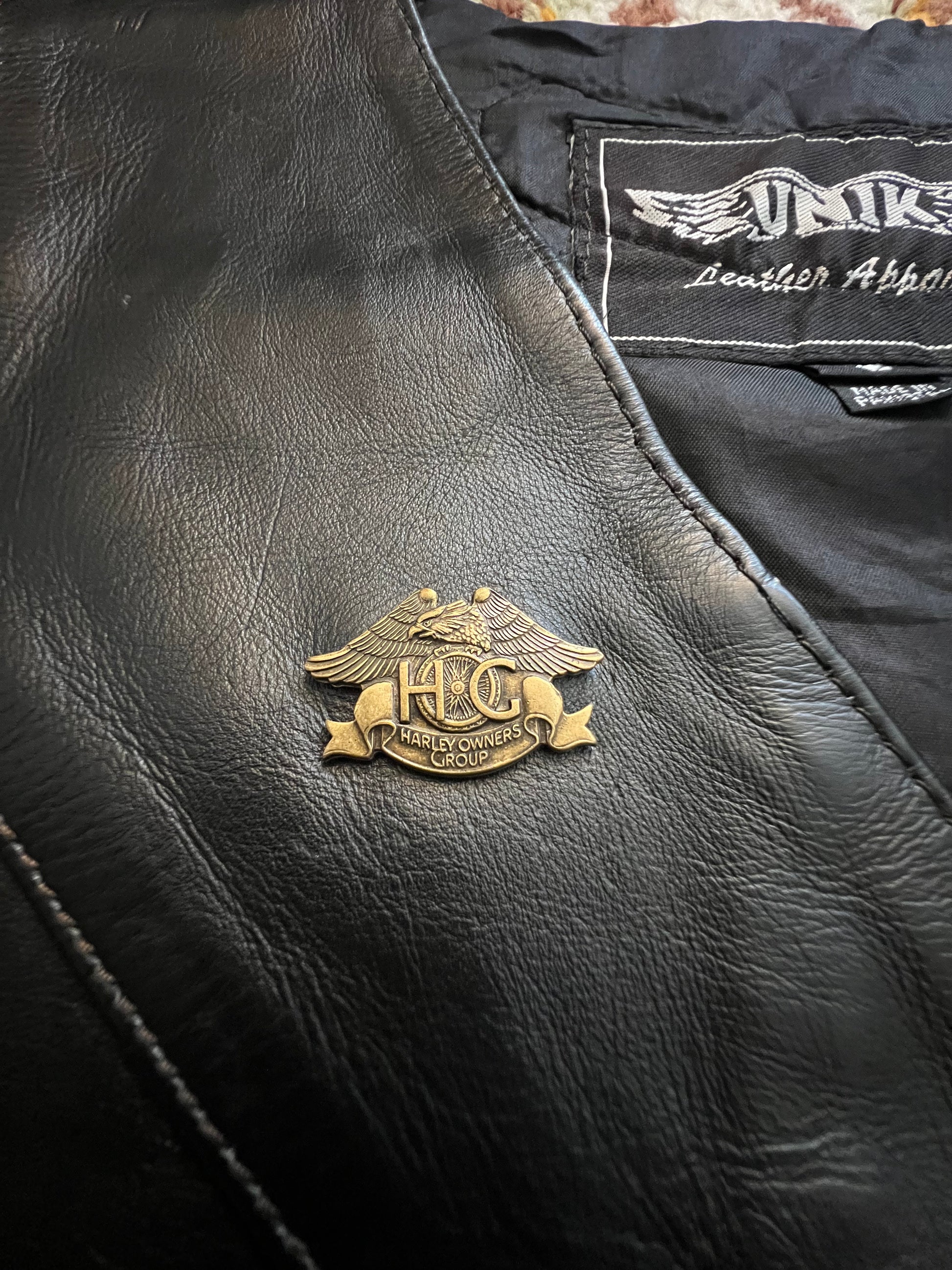 '90s Unik Vintage Leather Apparels Black Leather Vest Harley Rider S