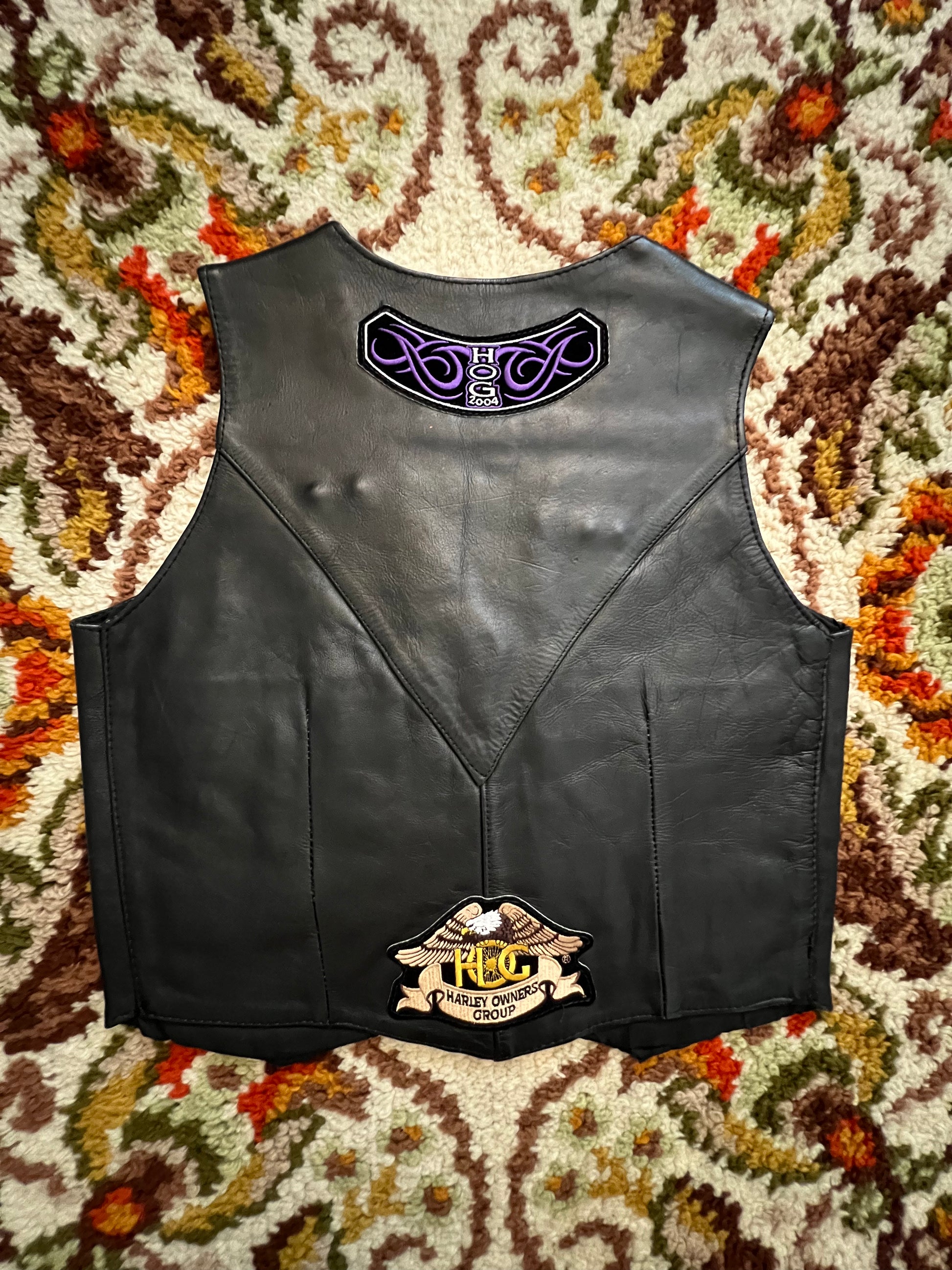 '90s Unik Vintage Leather Apparels Black Leather Vest Harley Rider S