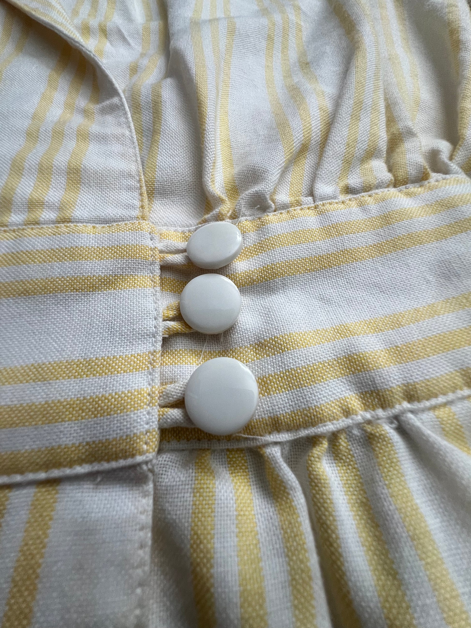 '70s-'80s Melissa Petites Vintage Yellow Striped Short Sleeve Midi Dress 10