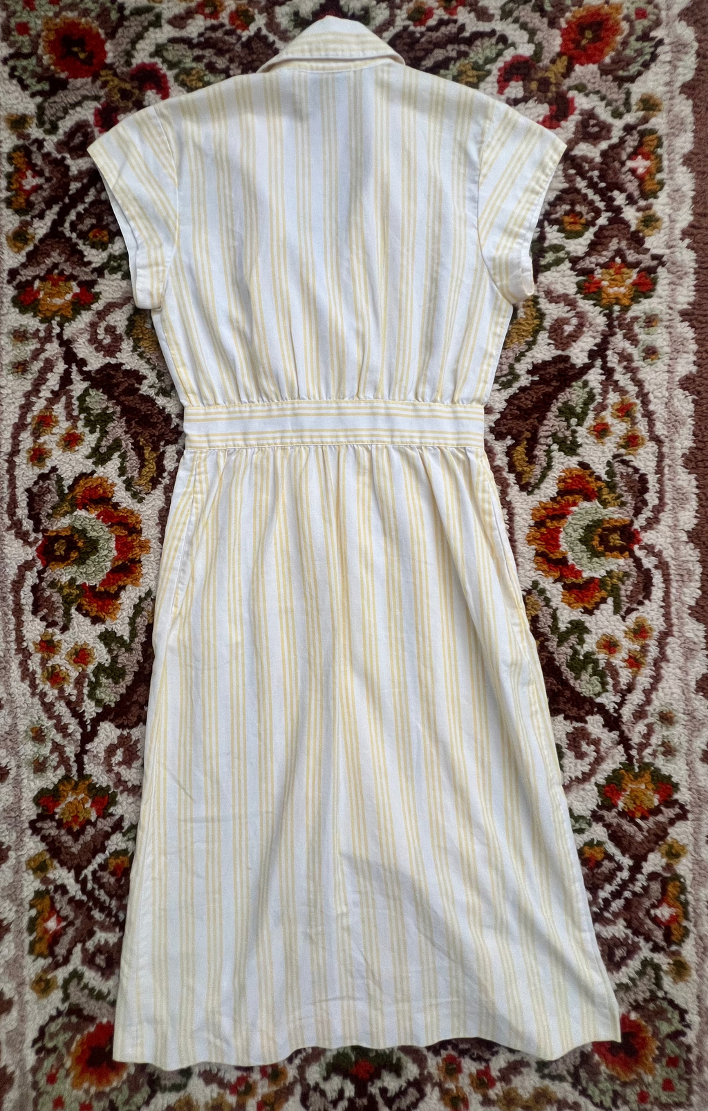 '70s-'80s Melissa Petites Vintage Yellow Striped Short Sleeve Midi Dress 10
