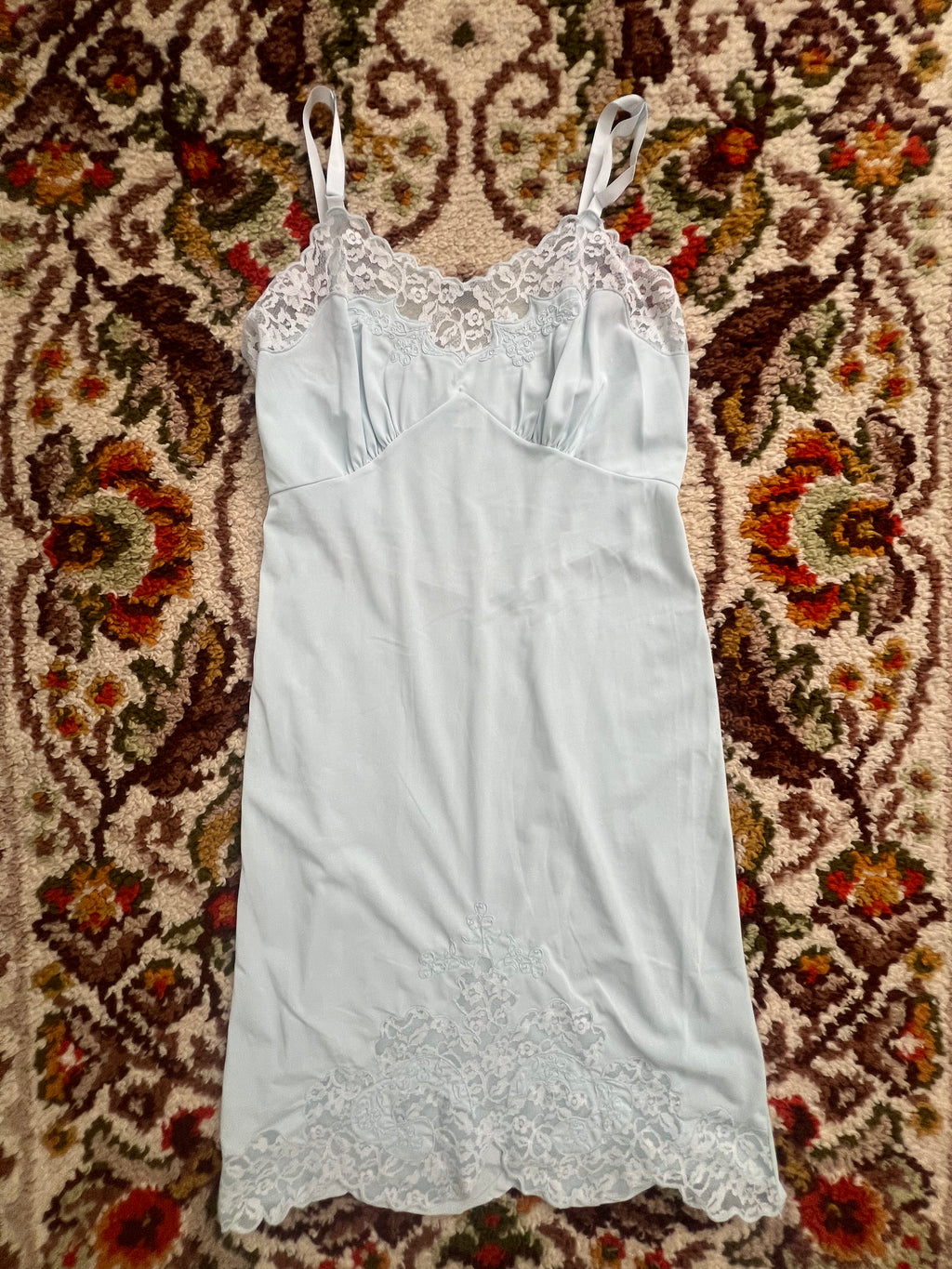 '70s-'80s Aristacraft Vintage Blue Lacey Slip Dress Union Made 34