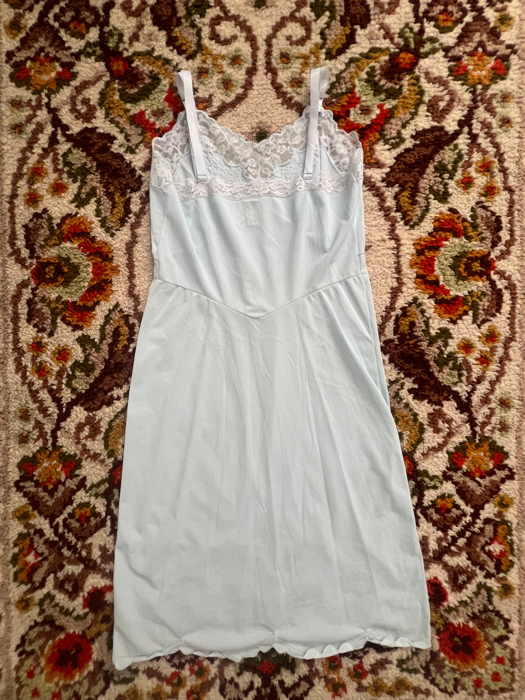 '70s-'80s Aristacraft Vintage Blue Lacey Slip Dress Union Made 34