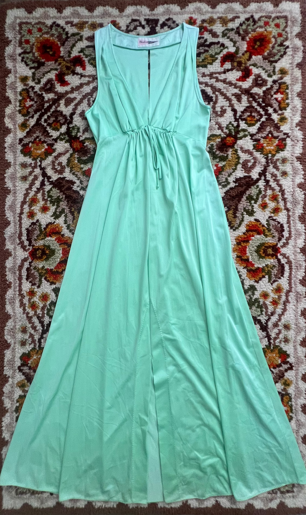 '70s Shadowline Vintage Green Tank Top Maxi Nightgown S