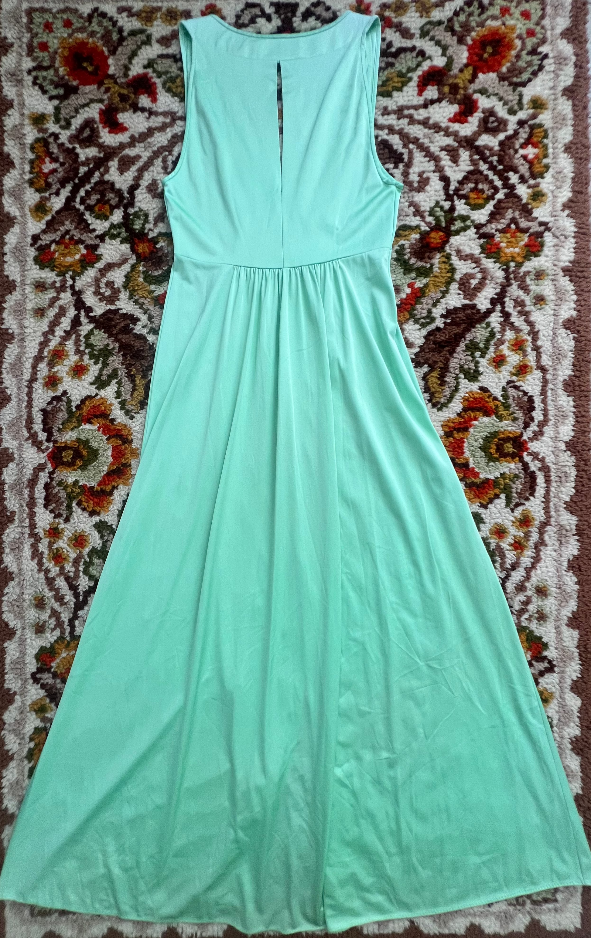 '70s Shadowline Vintage Green Tank Top Maxi Nightgown S