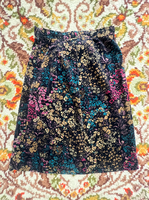 '60s-'70s Copley Square Ltd. Vintage Black Floral Midi Skirt Union Made