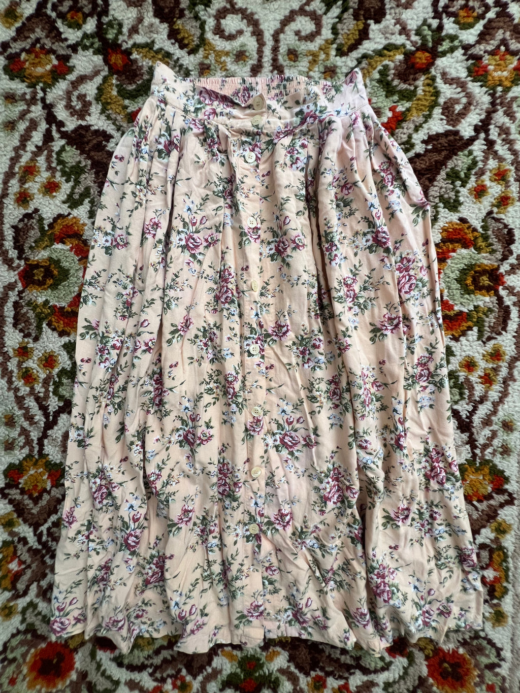 '80s-'90s Capacity Vintage Pink Floral Midi Skirt M