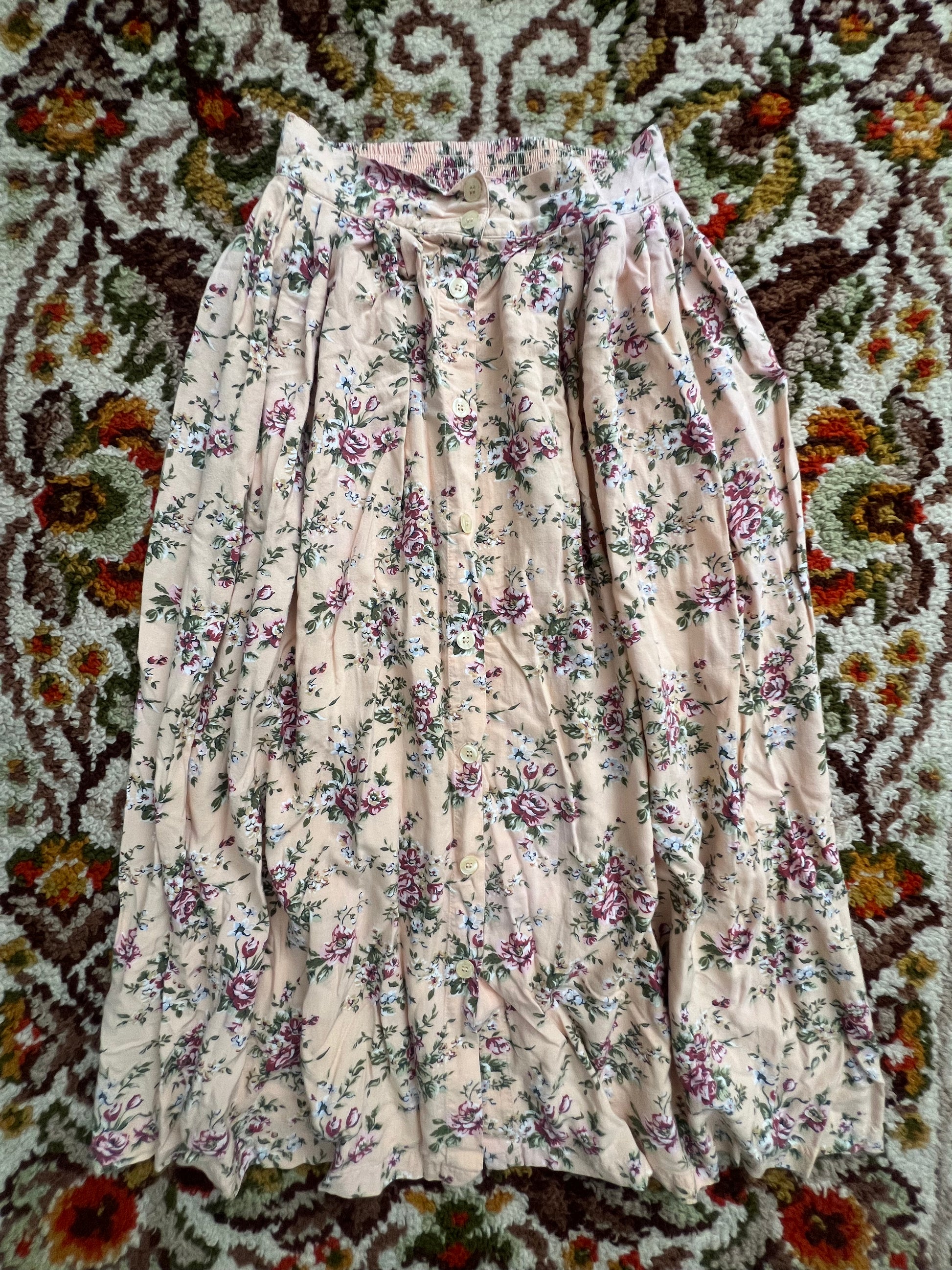 '80s-'90s Capacity Vintage Pink Floral Midi Skirt M