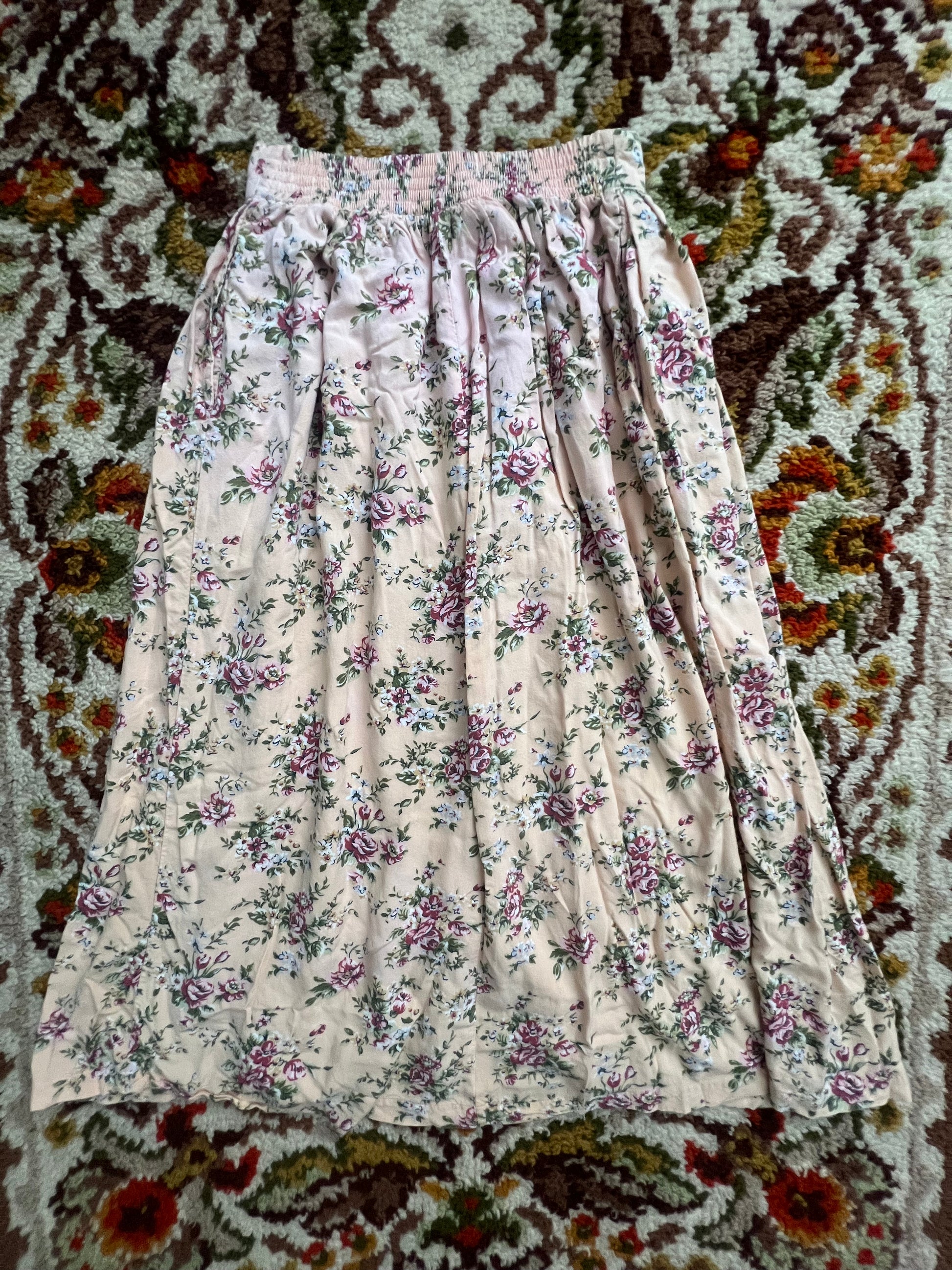 '80s-'90s Capacity Vintage Pink Floral Midi Skirt M