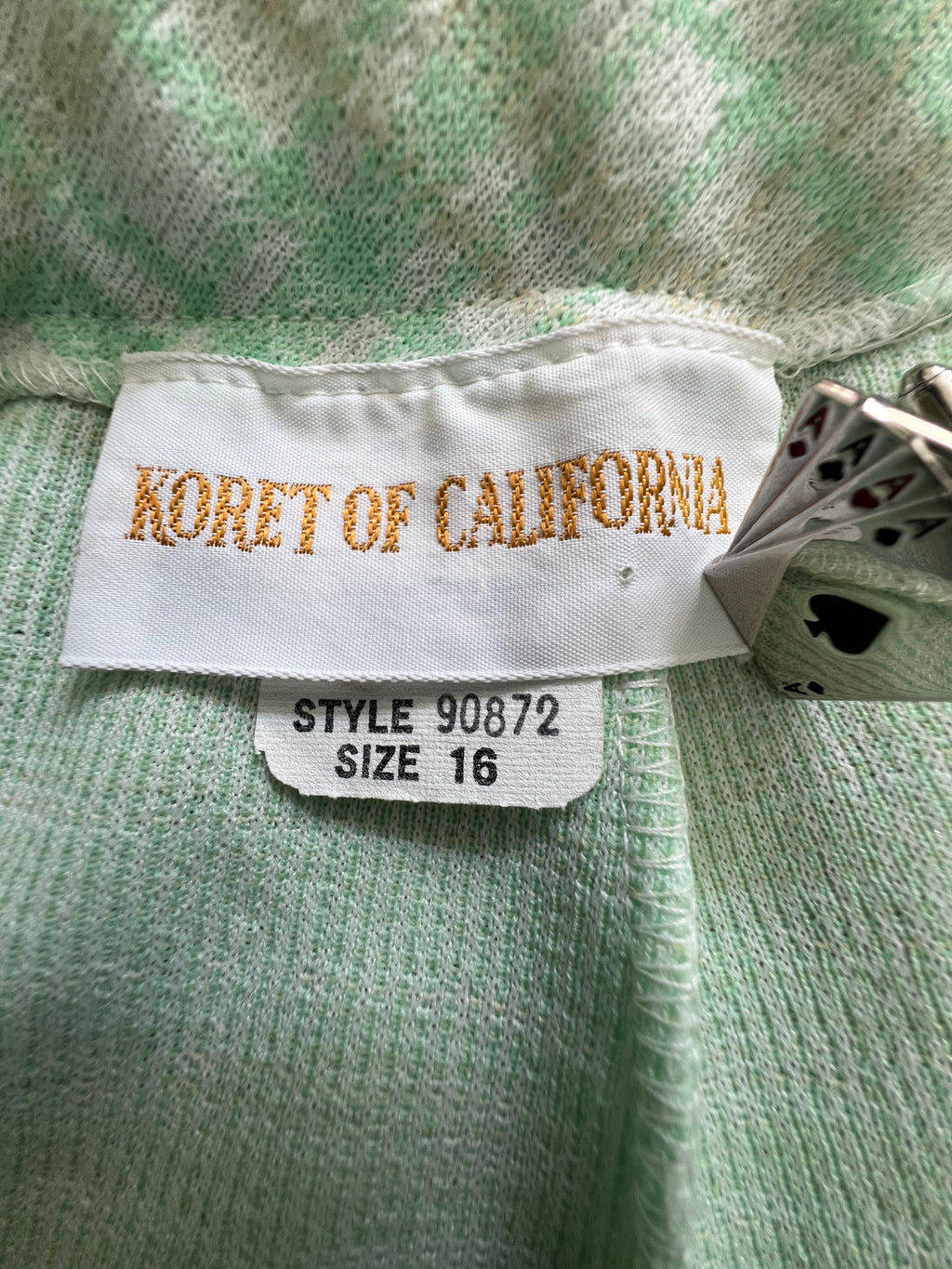 '60s-'70s Koret Of California Vintage Mint Green Wide-Leg Plaid  Pleated Pants 16