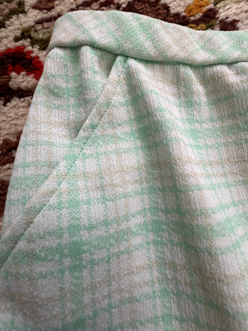 '60s-'70s Koret Of California Vintage Mint Green Wide-Leg Plaid  Pleated Pants 16