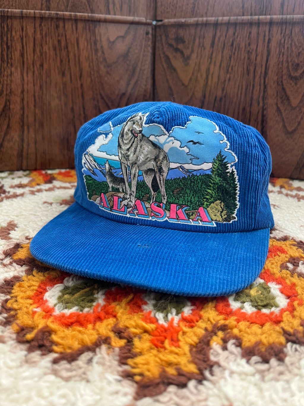 '80s-'90s Star Pacific Vintage Blue Corduroy Alaska Graphic Snapback Hat