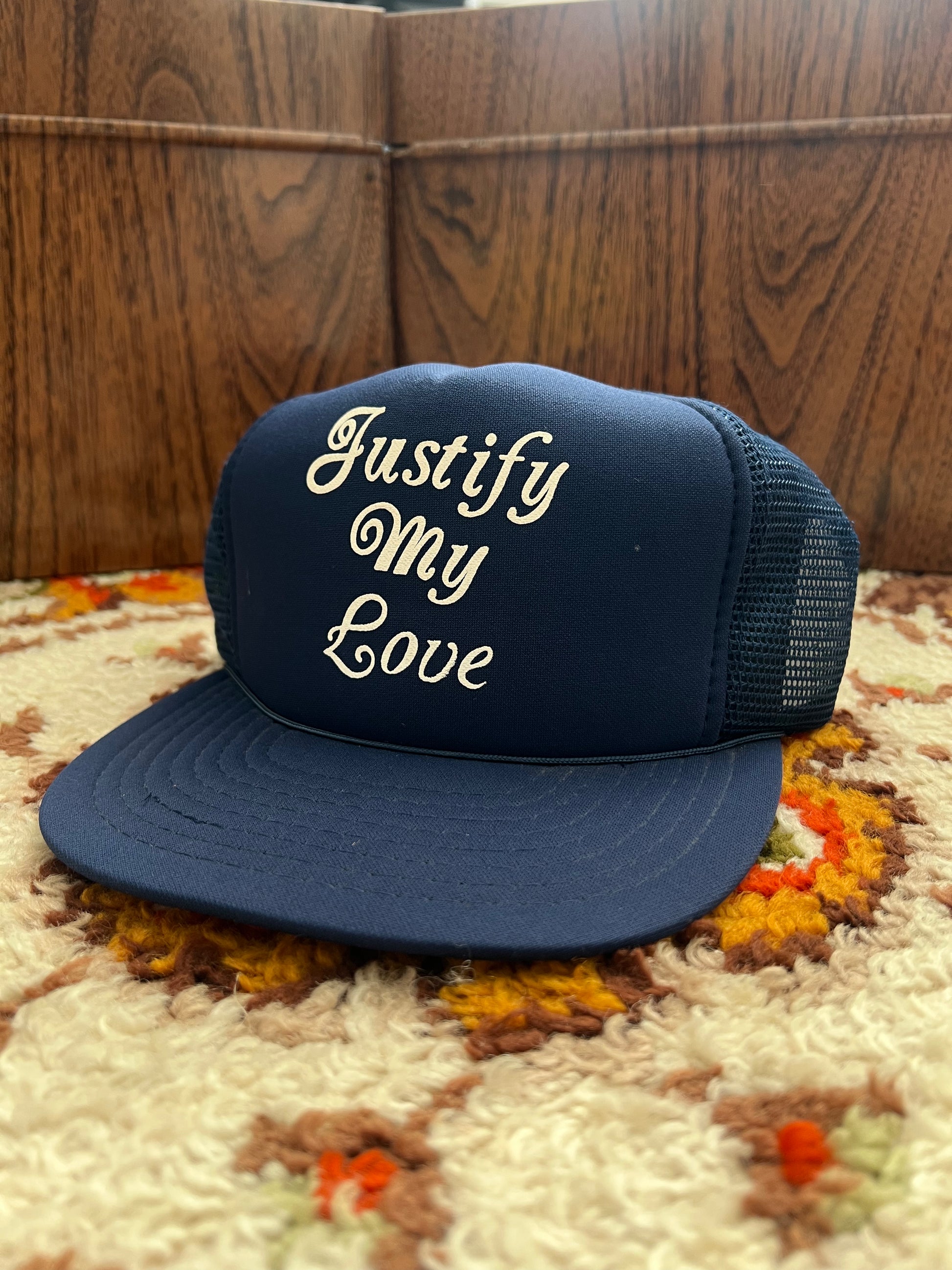 '80s Speedway Vintage Navy Justify My Love Snapback Hat