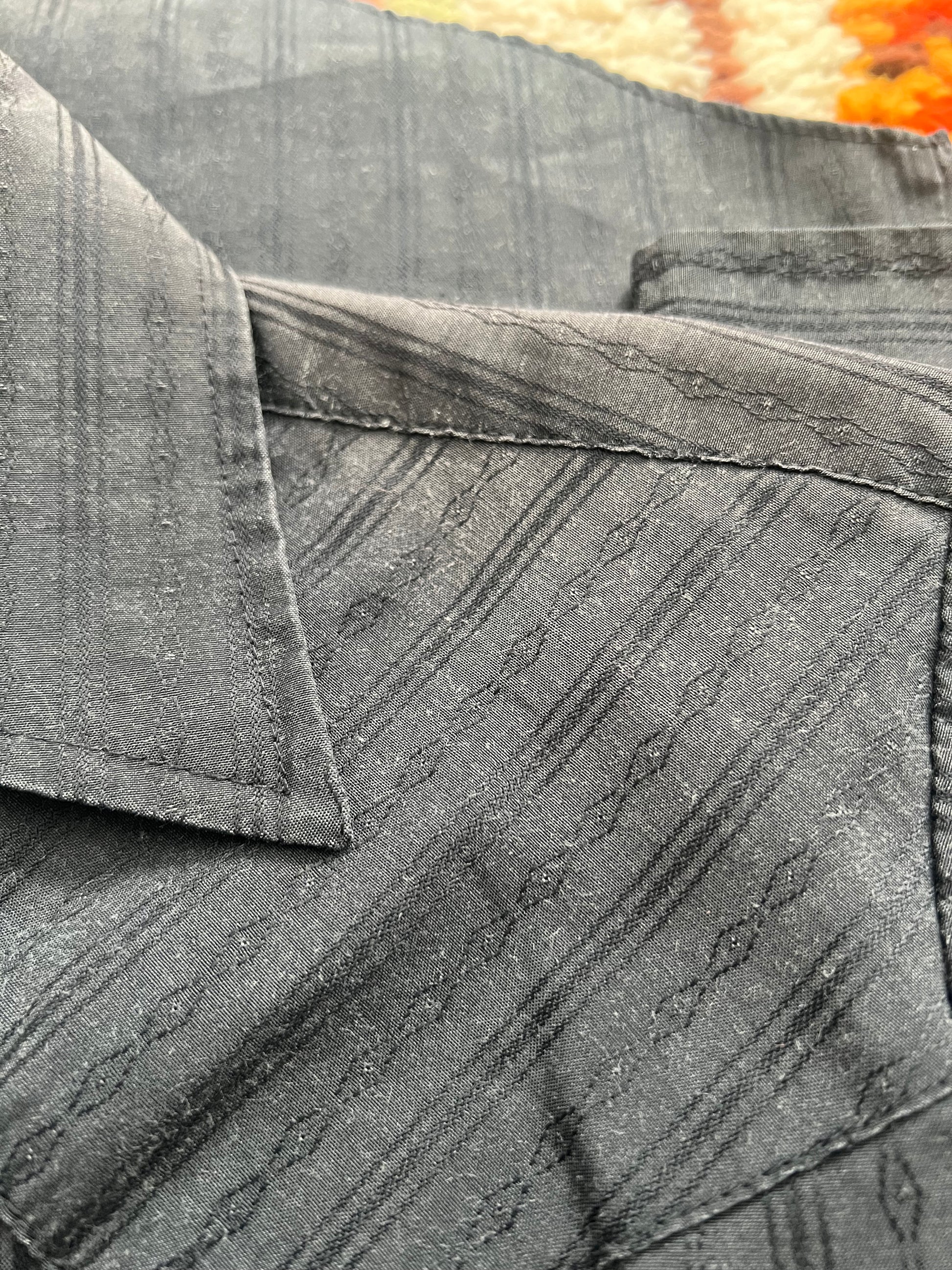 '90s Ely Cattleman Vintage Black Patterned Pearl Snap Shirt S-M