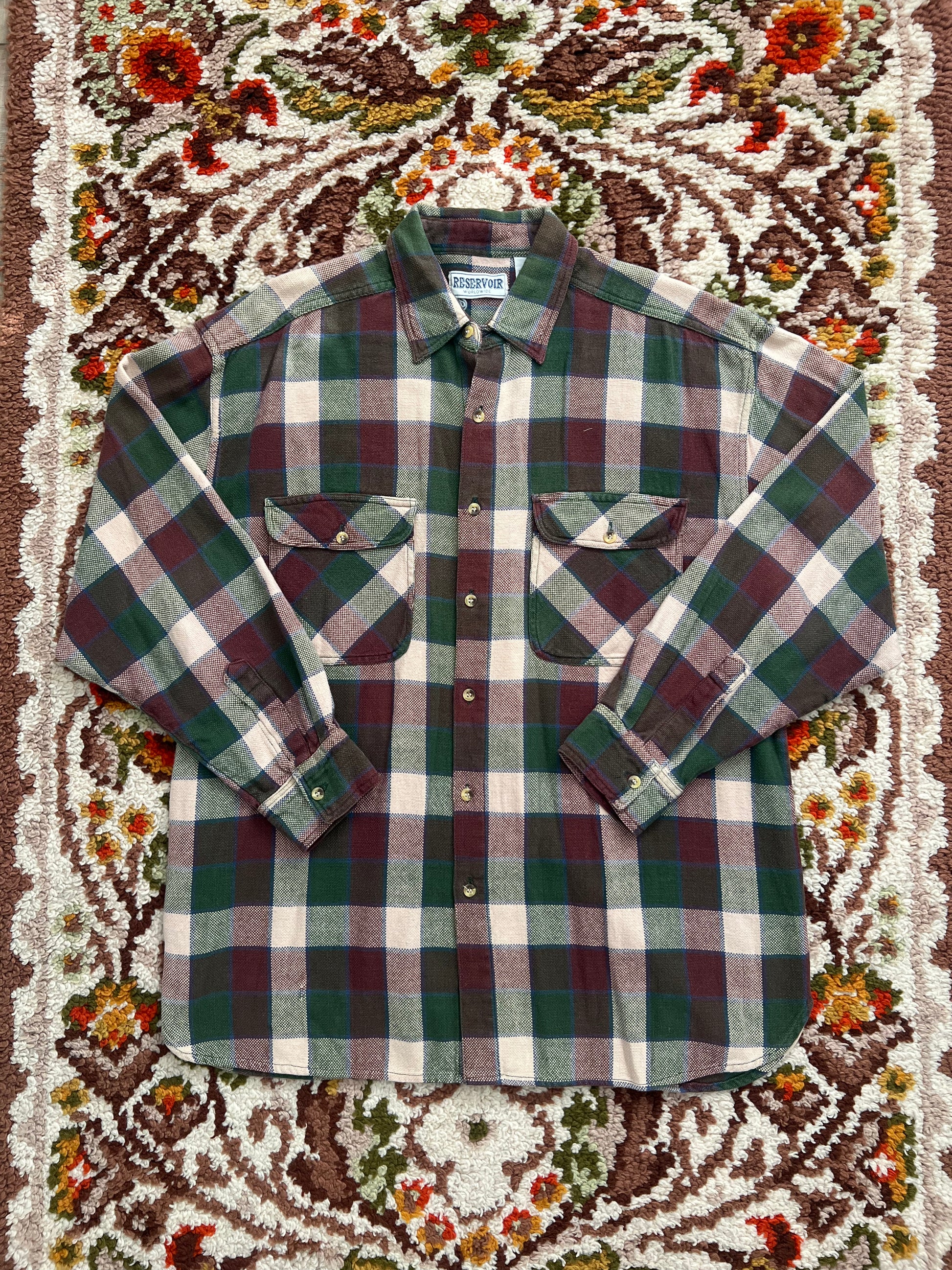 '90s Reservoir Vintage Brown/Green Plaid Button-Up Flannel XL