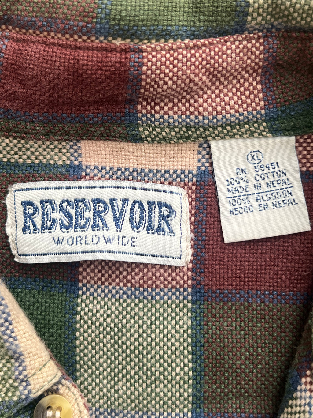 '90s Reservoir Vintage Brown/Green Plaid Button-Up Flannel XL