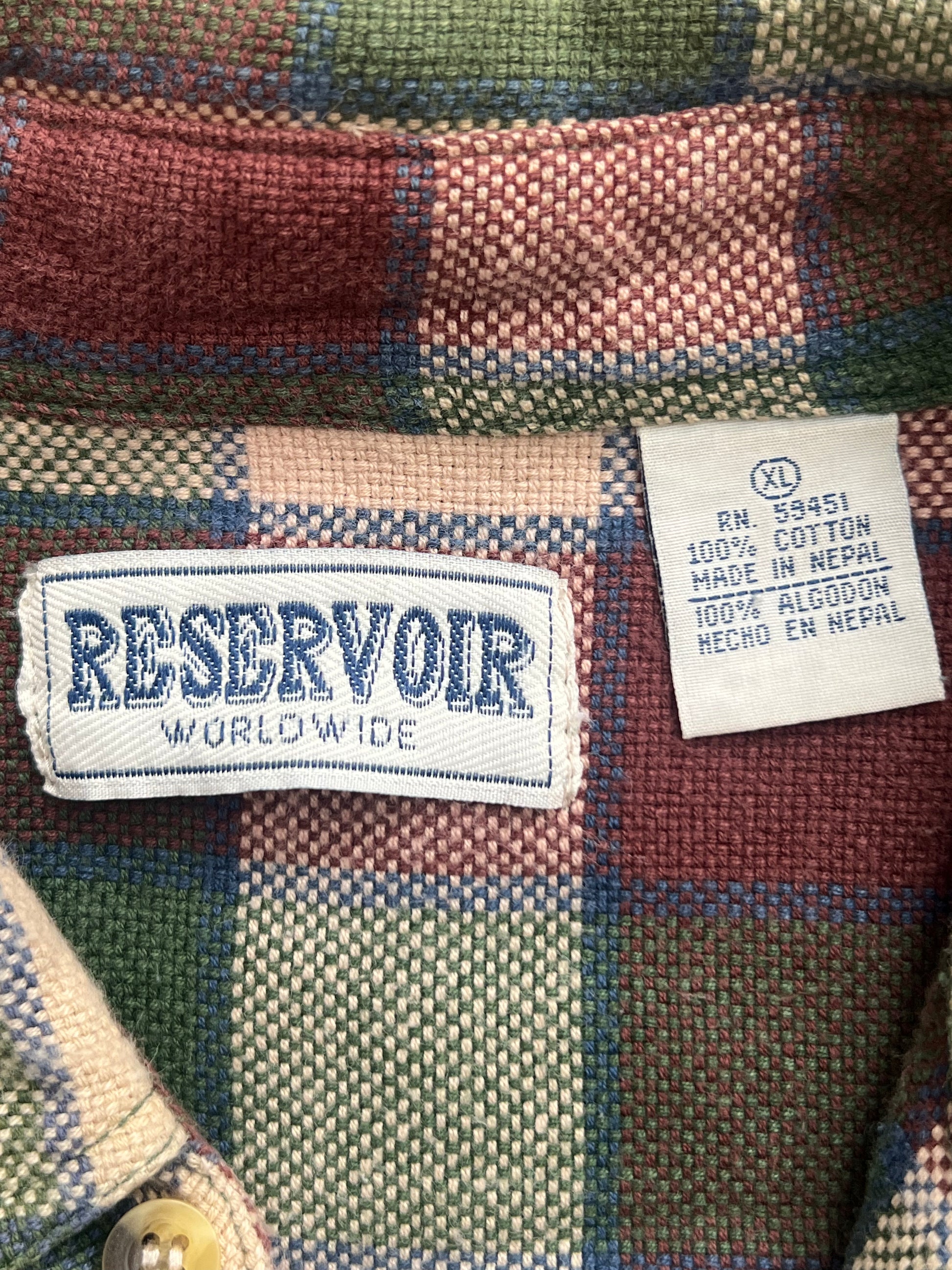 '90s Reservoir Vintage Brown/Green Plaid Button-Up Flannel XL