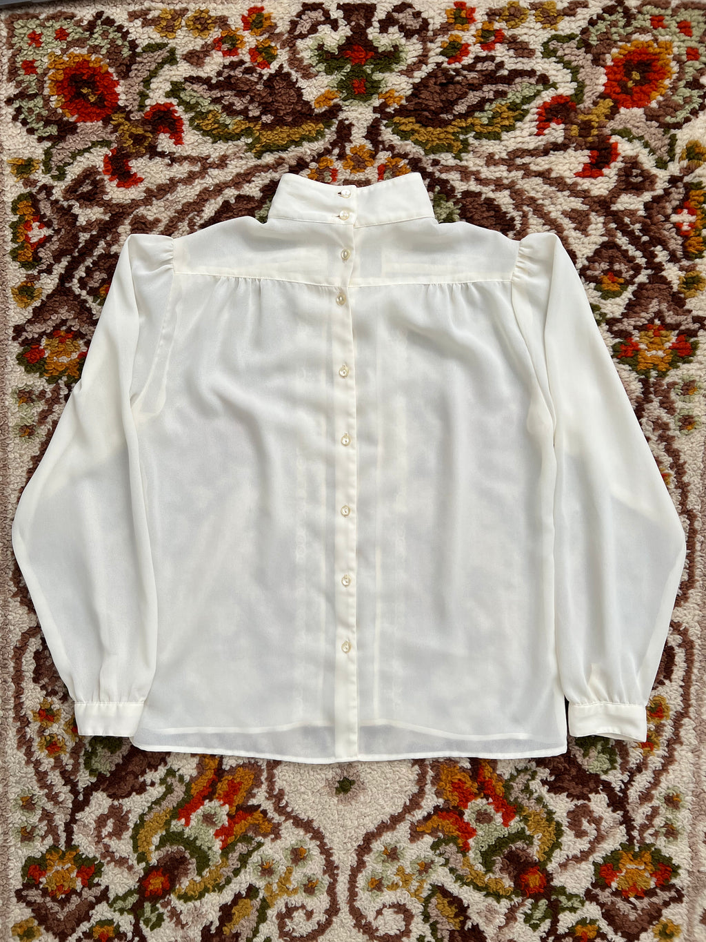 Vintage White Semi-Sheer Floral Lace High-Neck Long Sleeve