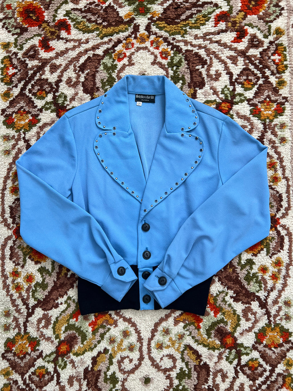 '70s-'80s Ninth St Cast Ltd. Vintage Blue/Black Cropped Studded Long Sleeve Shirt M