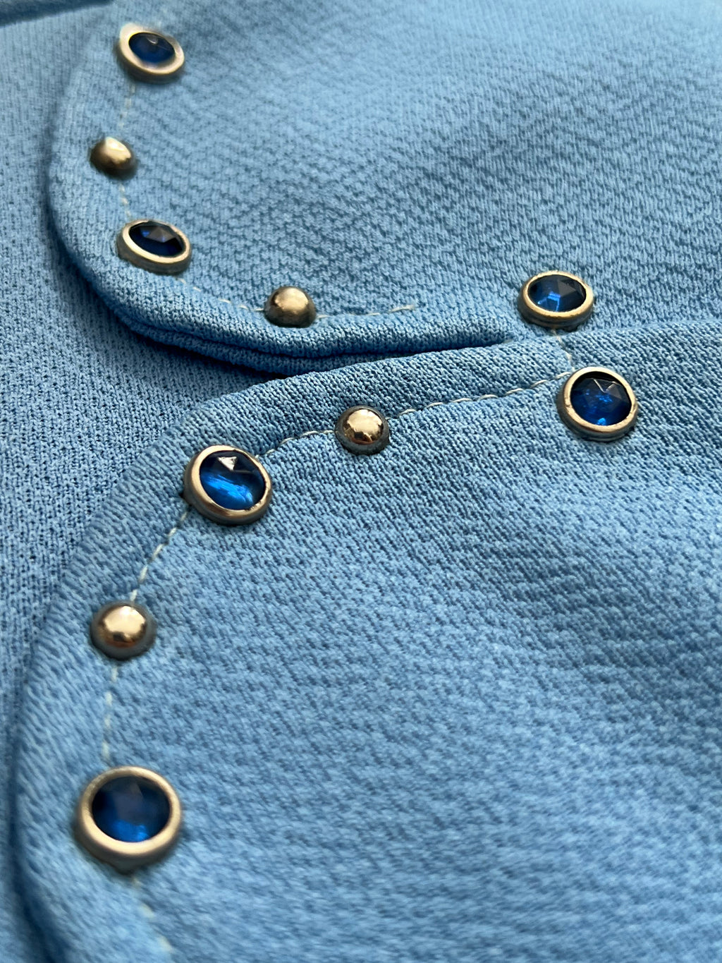 '70s-'80s Ninth St Cast Ltd. Vintage Blue/Black Cropped Studded Long Sleeve Shirt M