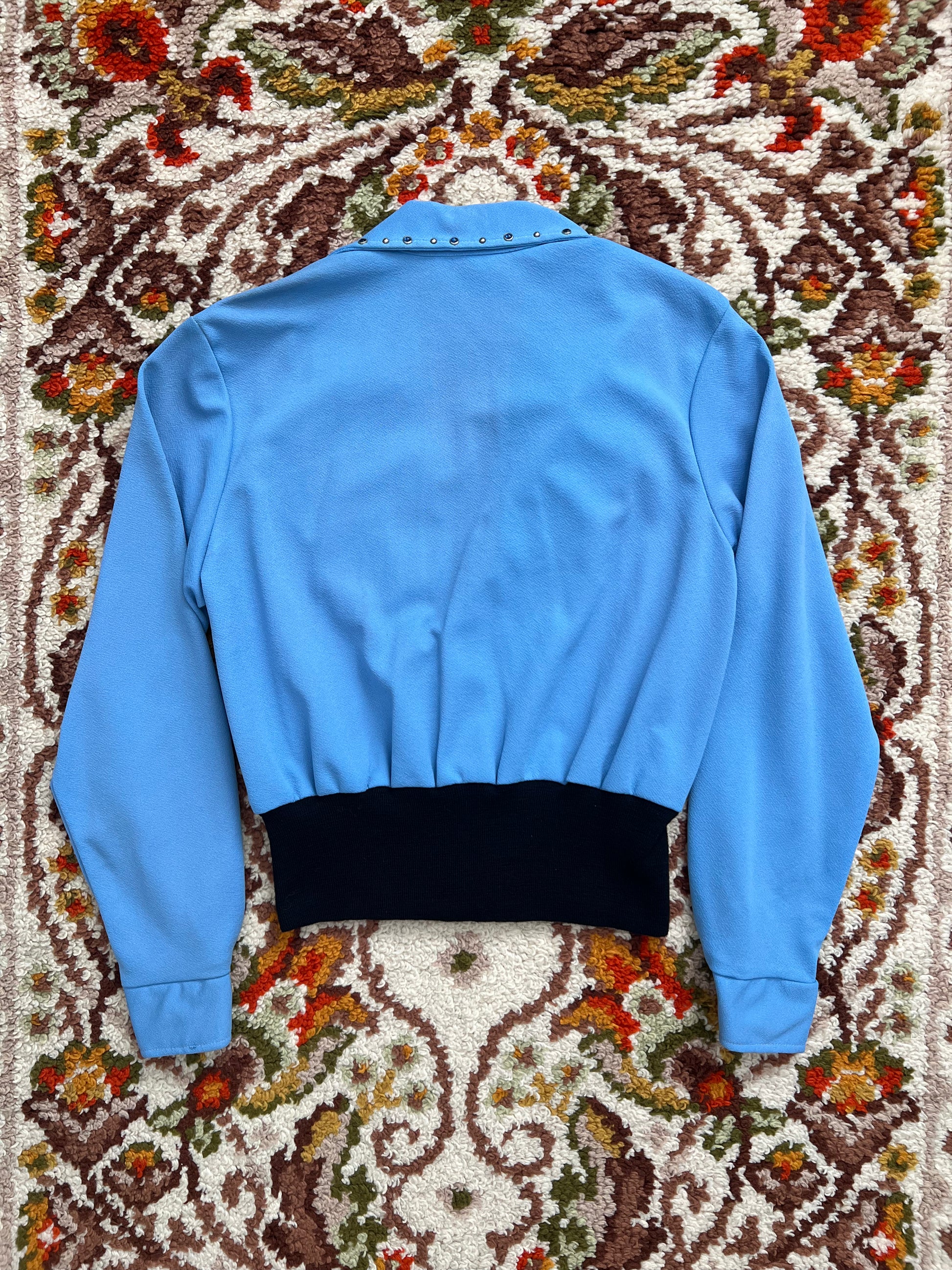 '70s-'80s Ninth St Cast Ltd. Vintage Blue/Black Cropped Studded Long Sleeve Shirt M