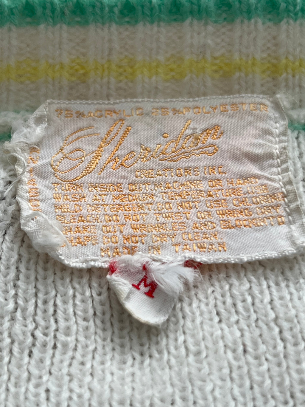 '60s Sheridan Vintage White/Green Striped Cropped Vest Top M